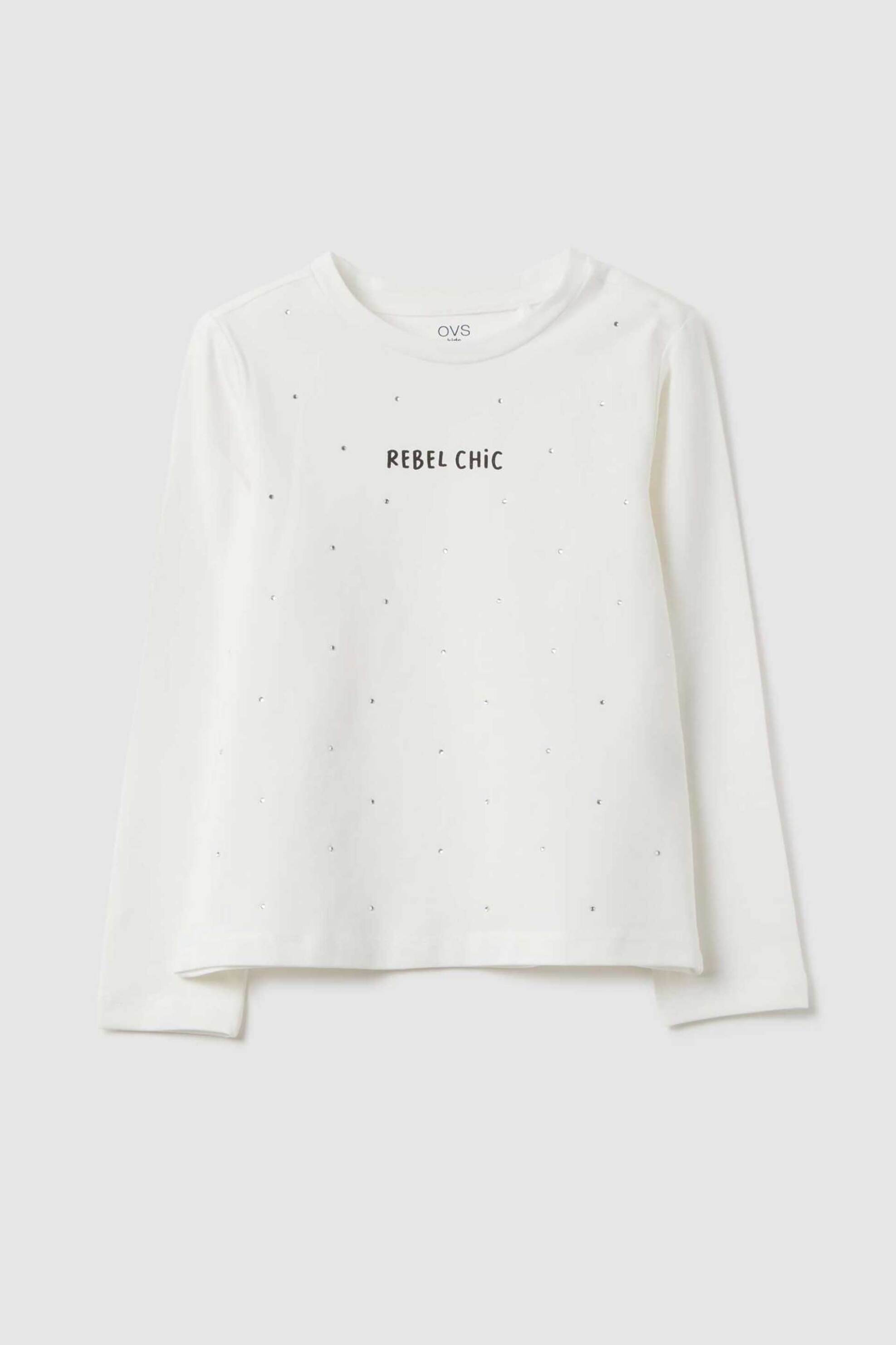 OVS παιδική μπλούζα με lettering και στρας Regular Fit - 002457495 Λευκό