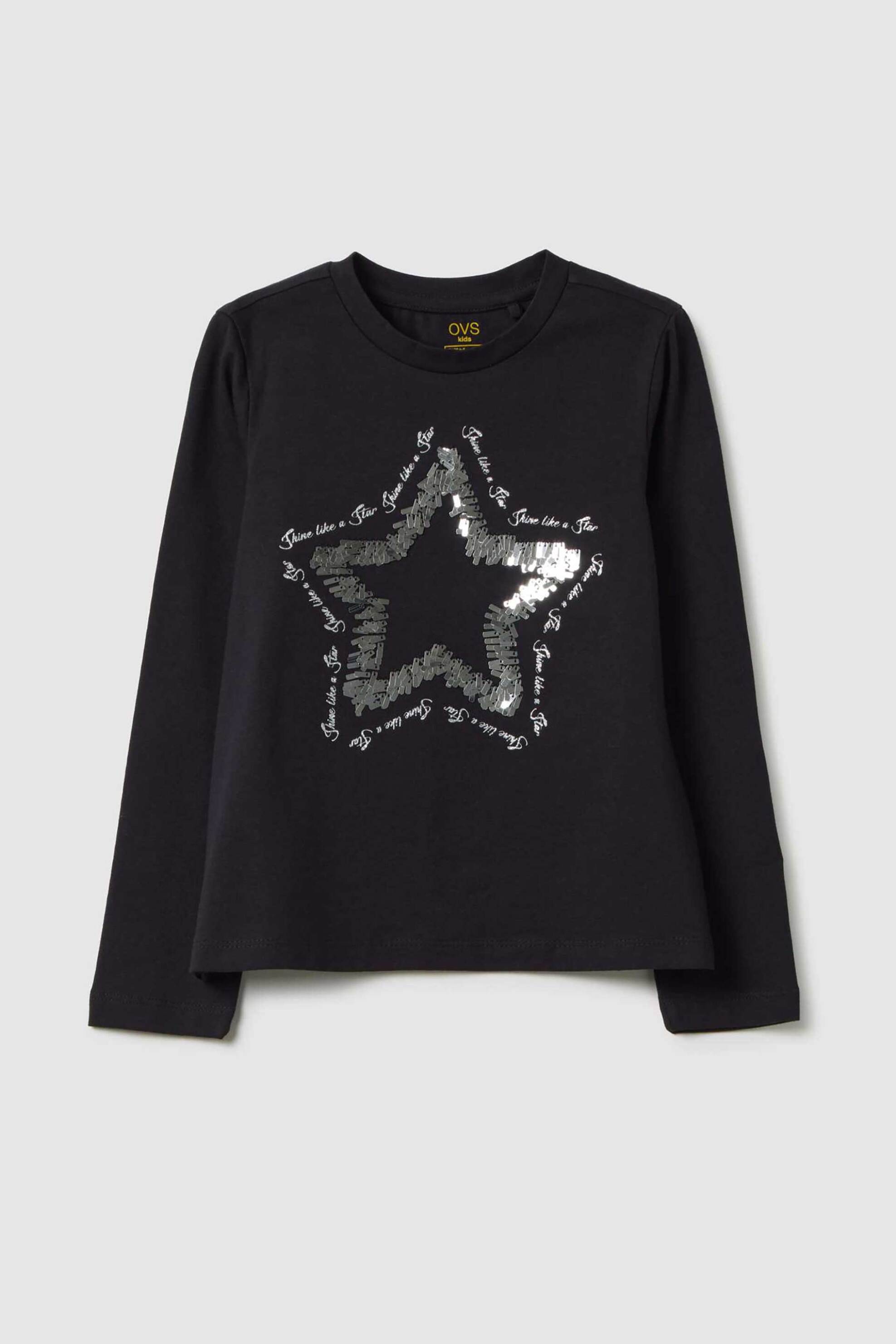 OVS παιδική μπλούζα με print Regular Fit - 002457534 Μαύρο