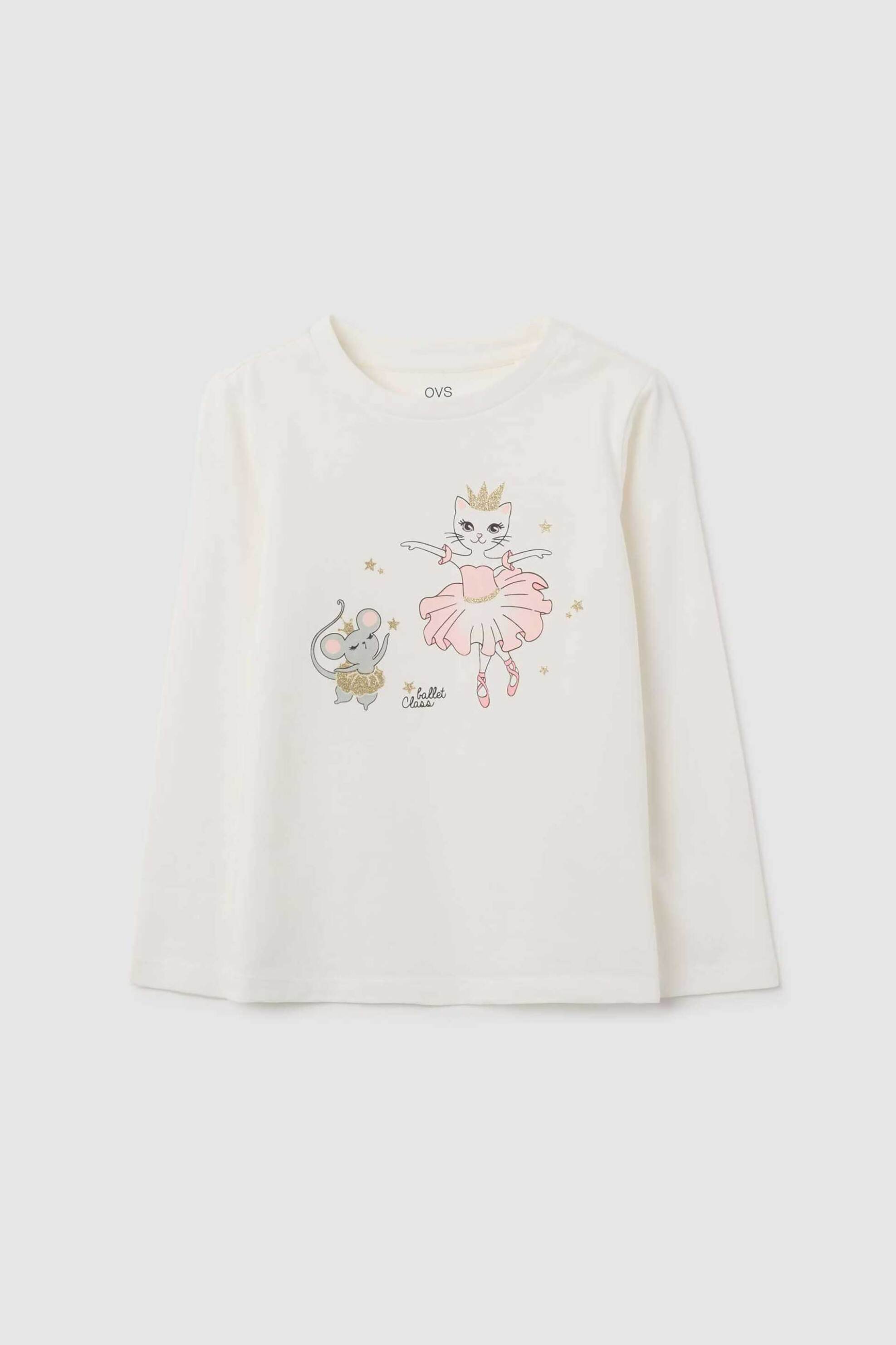 OVS παιδική μπλούζα με print Regular Fit - 002472601 Λευκό