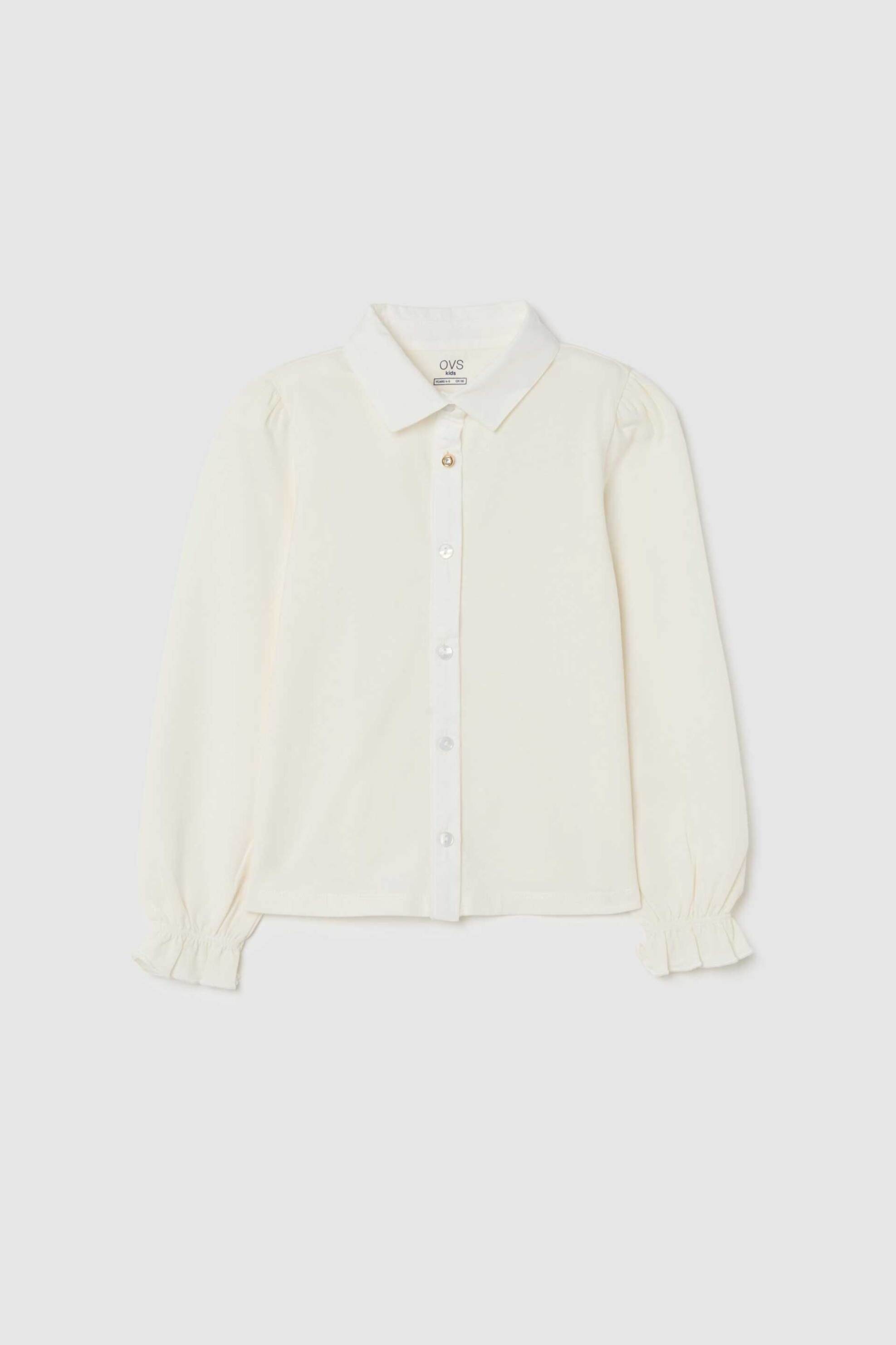 OVS KIDS OVS παιδικό βαμβακερό πουκάμισο μονόχρωμο με ελαστικά τελειώματα - 002487053 Λευκό