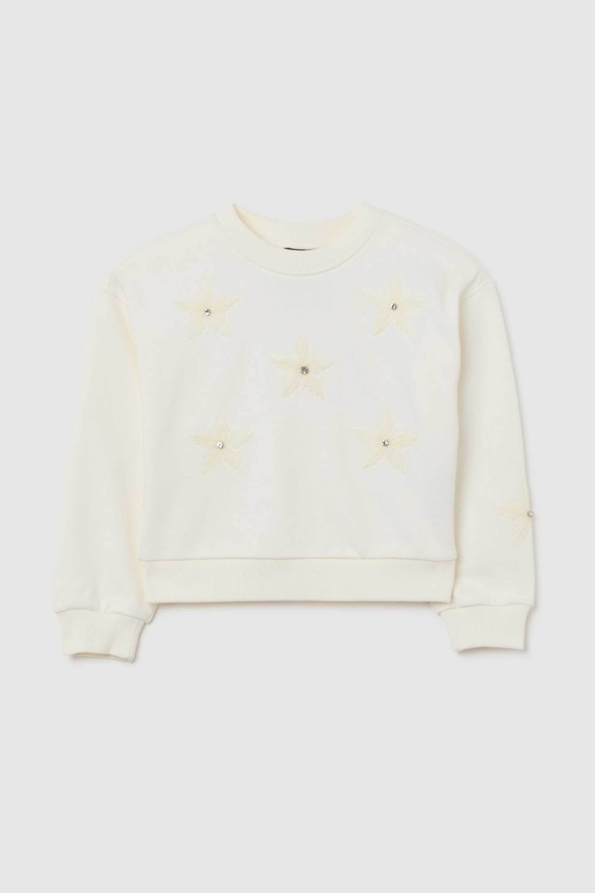 OVS παιδική μπλούζα φούτερ με floral κεντήματα Regular Fit - 002487060 Λευκό