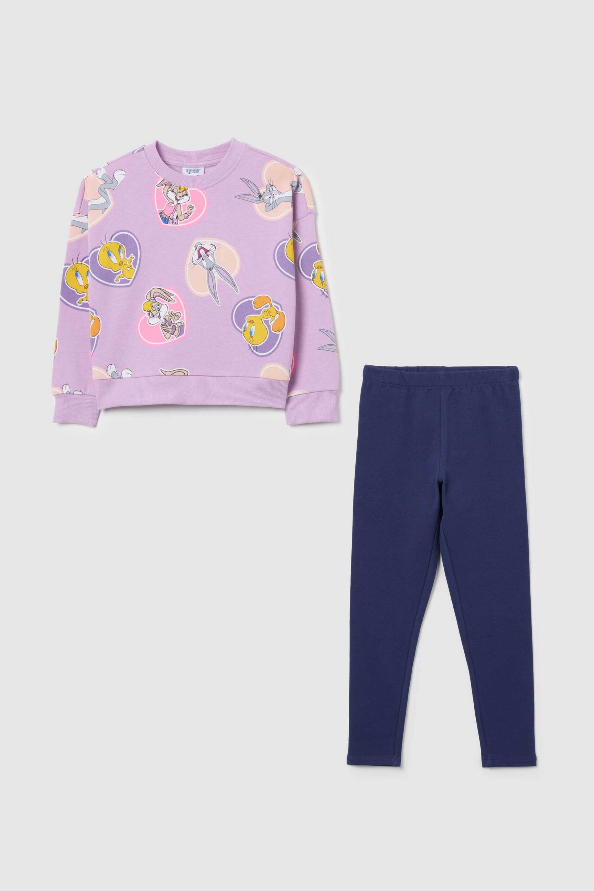 OVS παιδικό σετ μπλούζα με print "Warner Bros" και κολάν (2 τεμάχια) - 002475249 Βιολετί