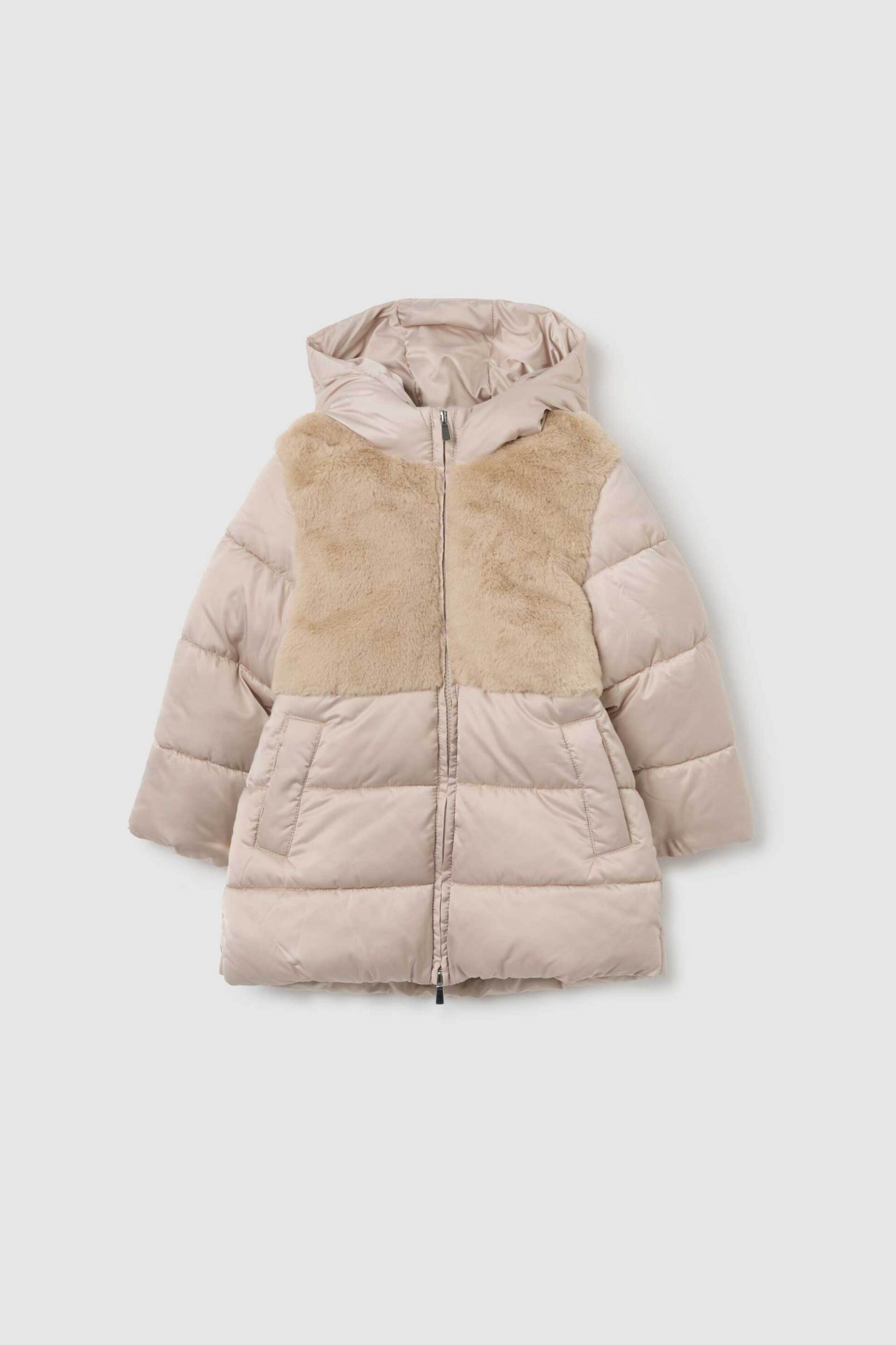 OVS παιδικό μπουφάν με καπιτονέ σχέδιο, faux γούνα και κουκούλα - 002467421 Μπεζ