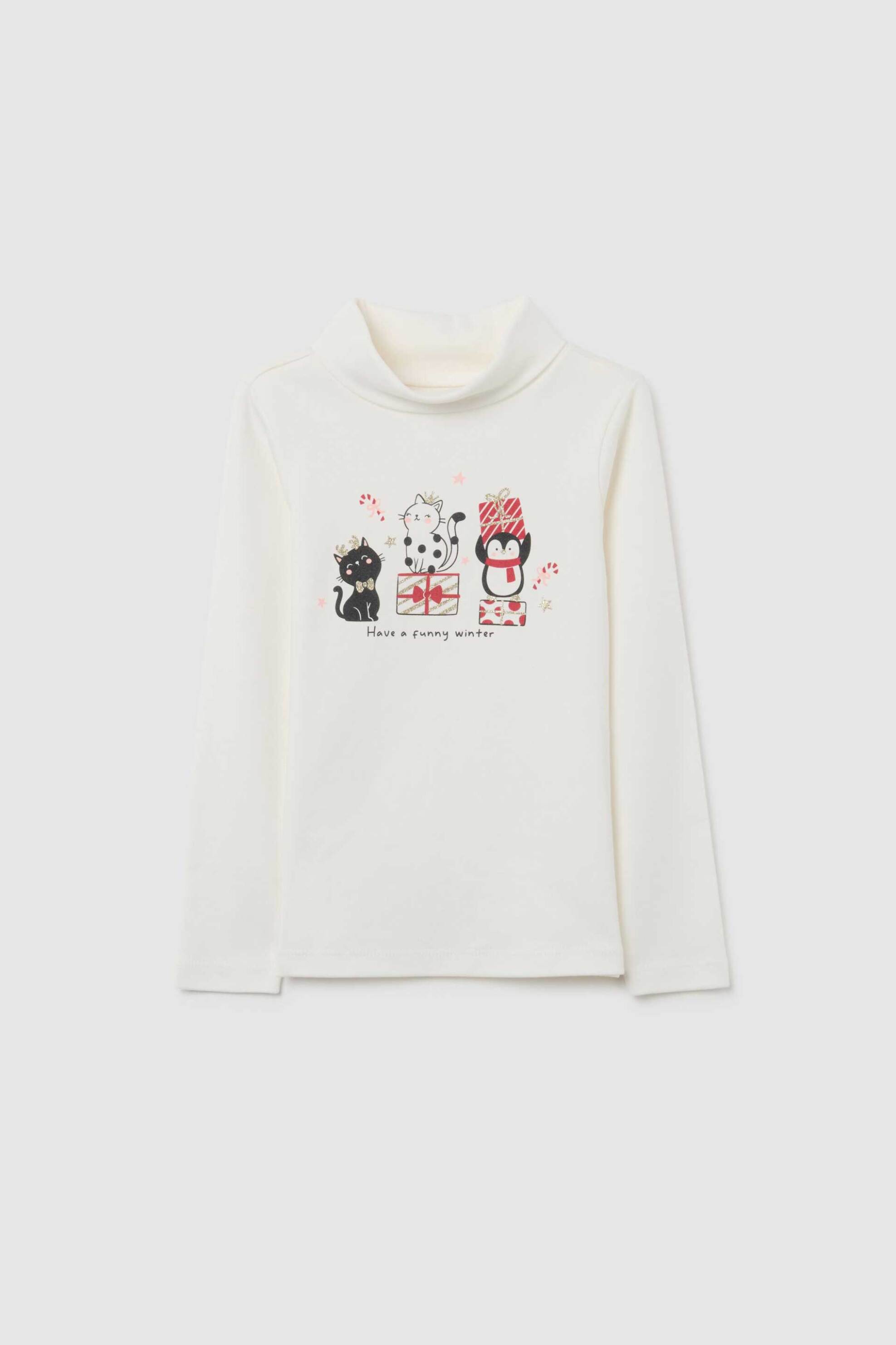 OVS παιδική μπλούζα ζιβάγκο βαμβακερή με print - 002498256 Λευκό