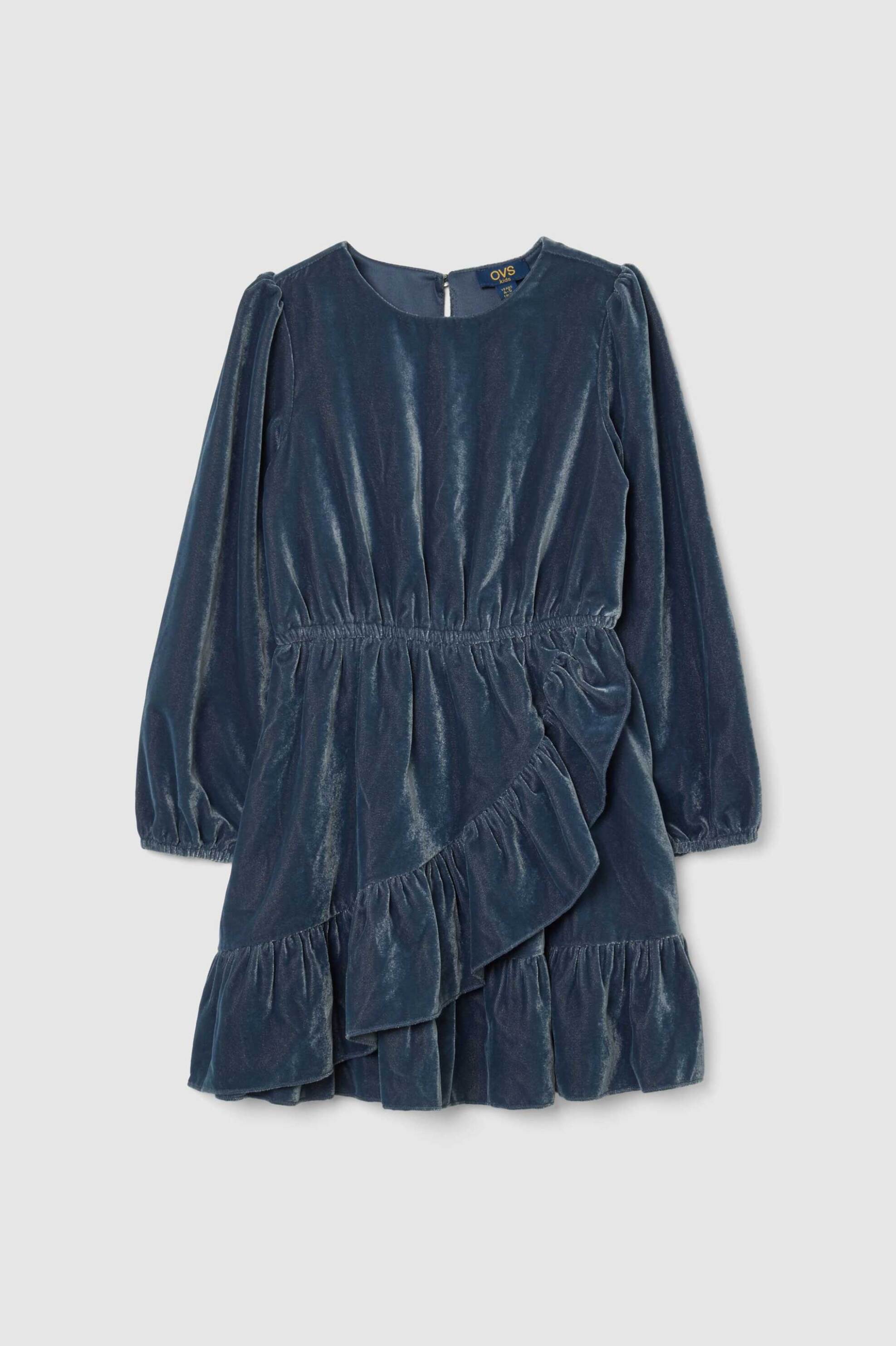 OVS παιδικό φόρεμα μονόχρωμο με ελαστική μέση και βολάν - 002493776 Μπλε Σκούρο