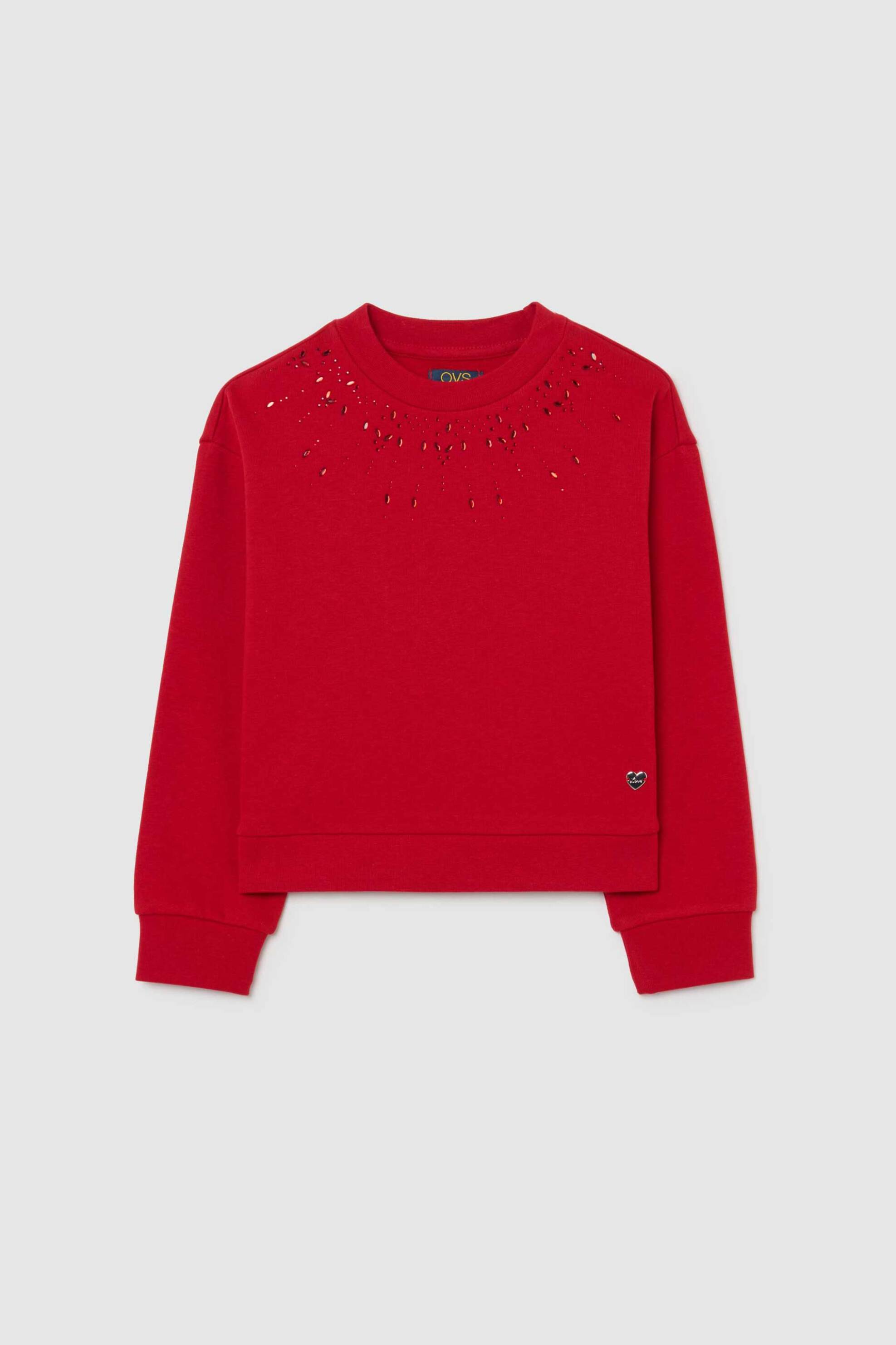 OVS παιδική μπλούζα φούτερ με στρας Regular Fit - 002495798 Κόκκινο