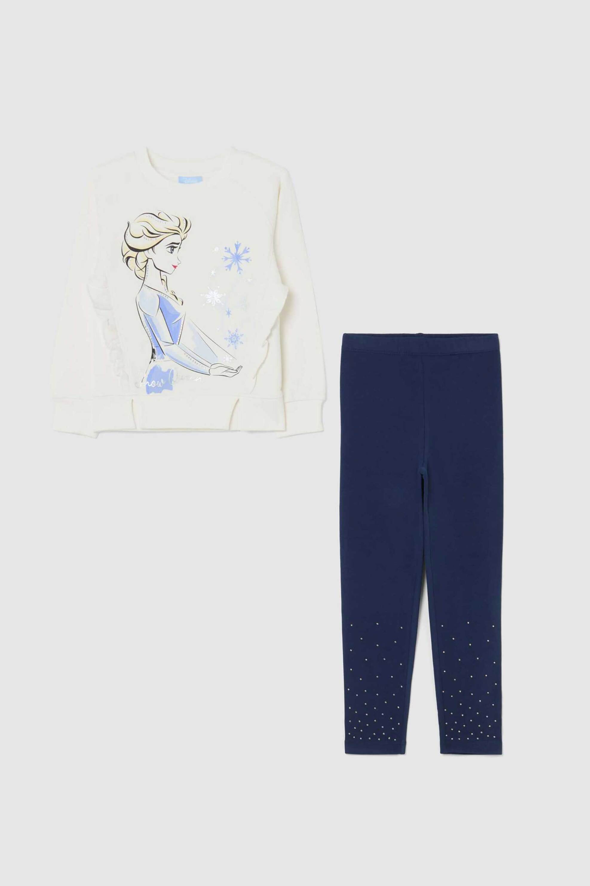 OVS παιδικό σετ μπλούζα φούτερ με print "Frozen" και κολάν (2 τεμάχια) - 002498364 Λευκό