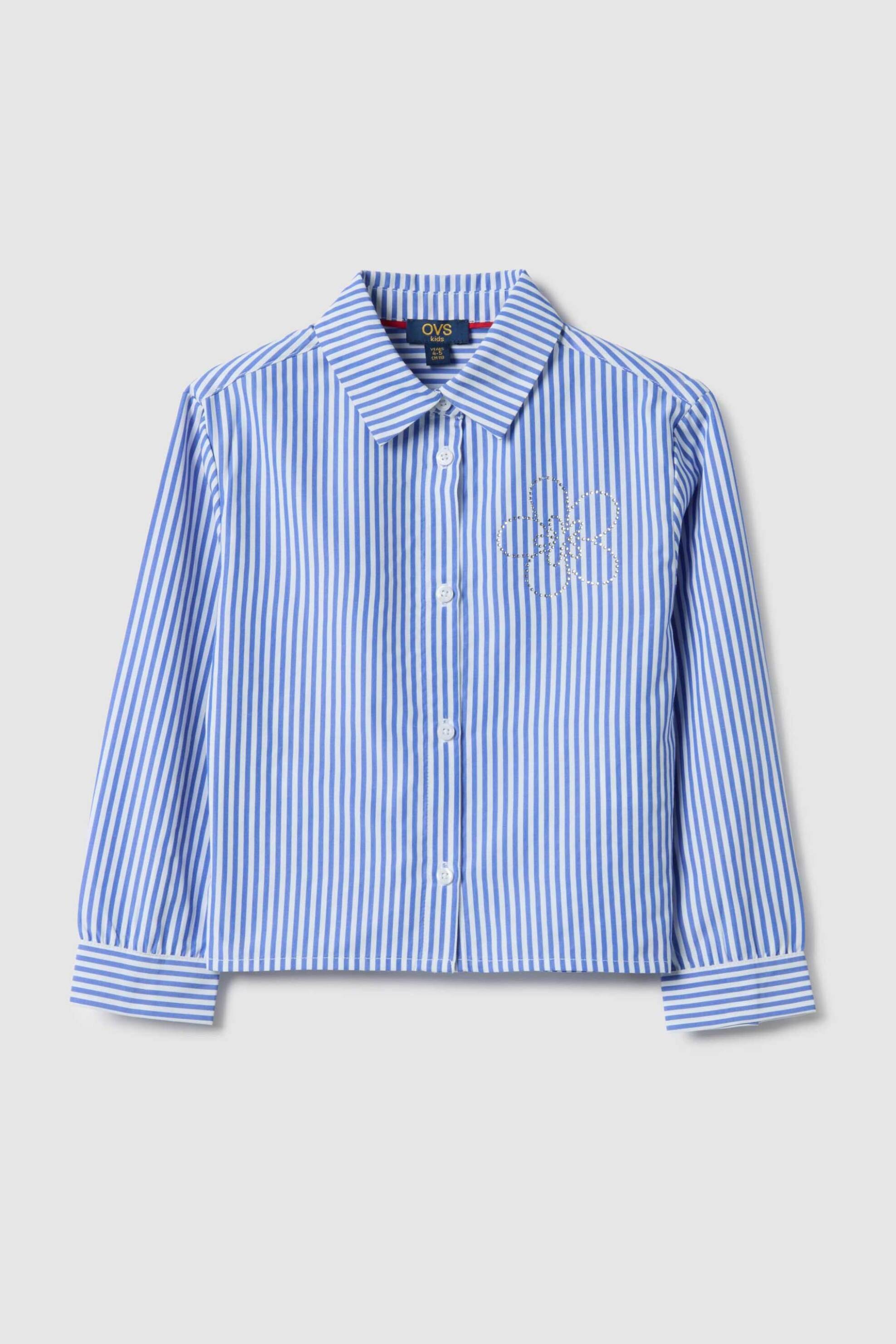 OVS παιδικό πουκάμισο με ριγέ σχέδιο και στρας Regular Fit - 002551137 Λευκό - Μπλε