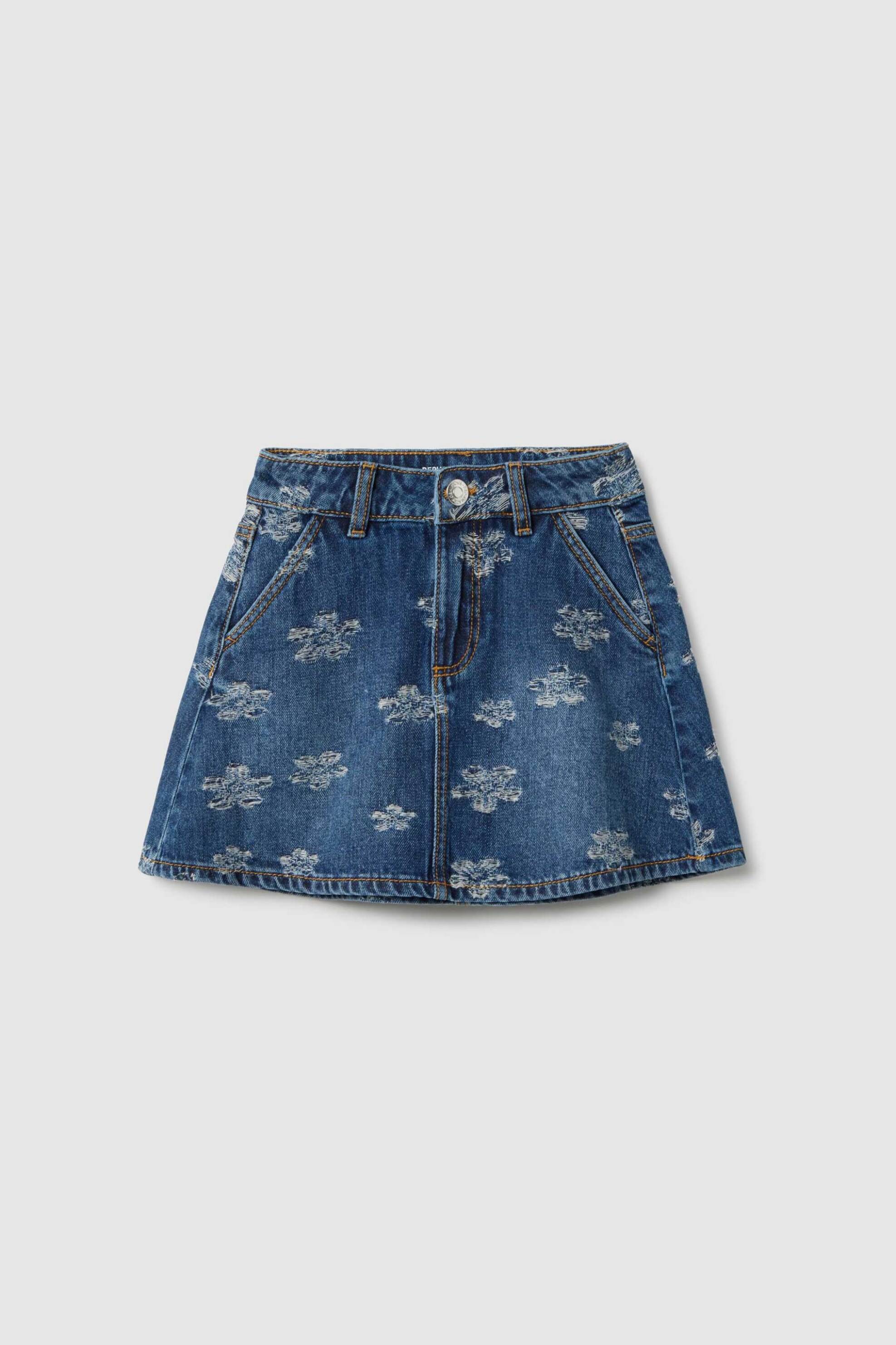 OVS παιδική denim φούστα με floral print - 002551143 Denim Blue Σκούρο