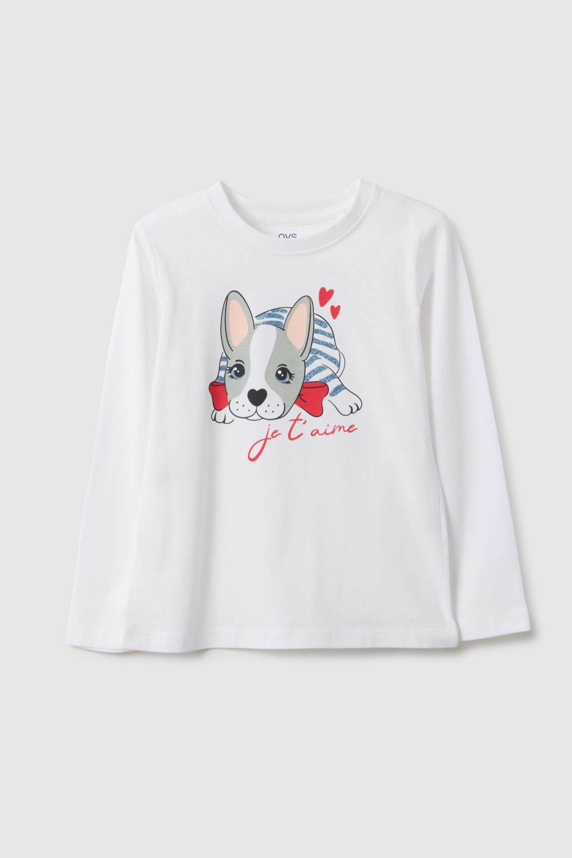 OVS παιδική μπλούζα βαμβακερή με print Regular Fit - 002551383 Λευκό