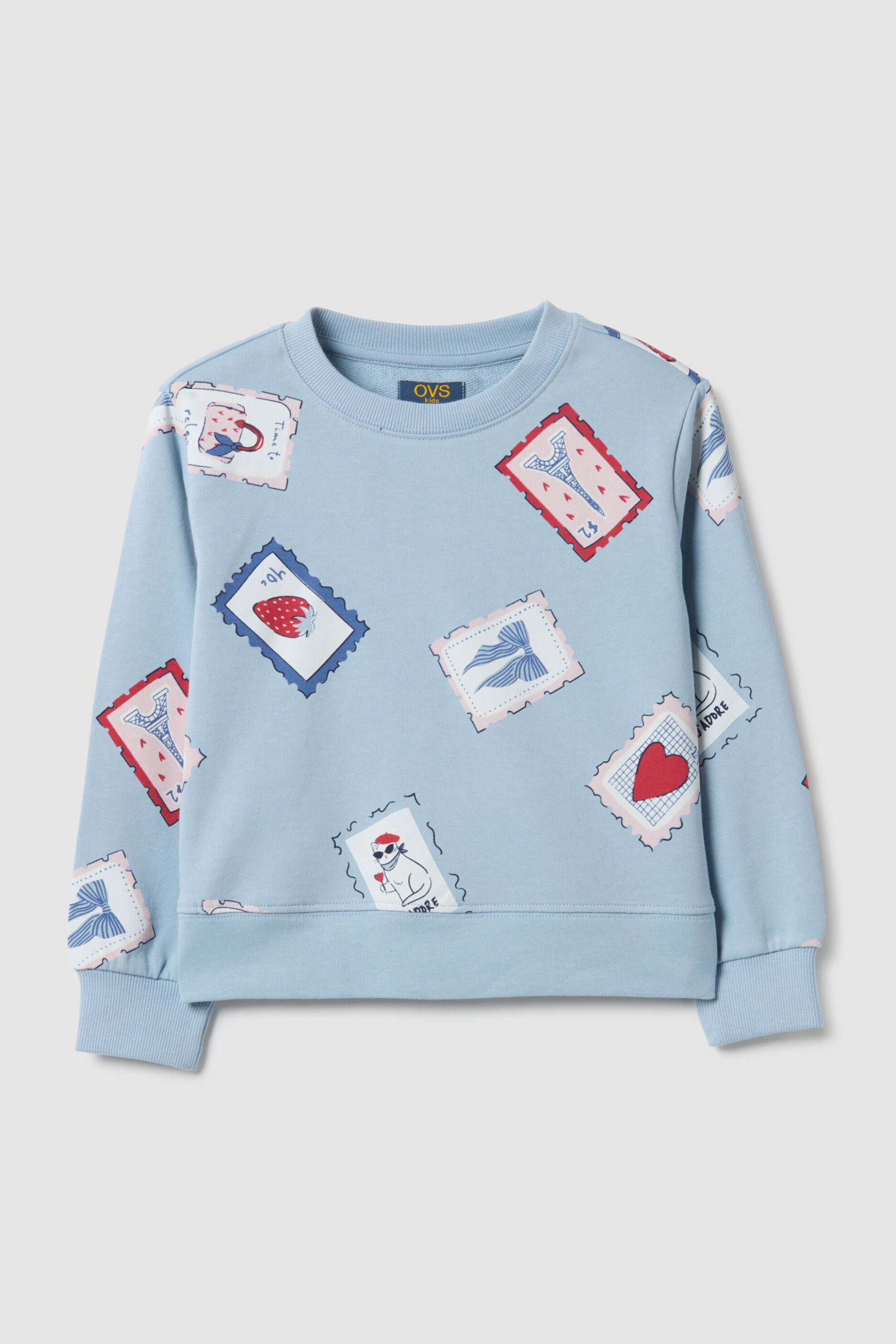 OVS παιδική μπλούζα φούτερ με all-over print Regular Fit - 002551418 Γαλάζιο
