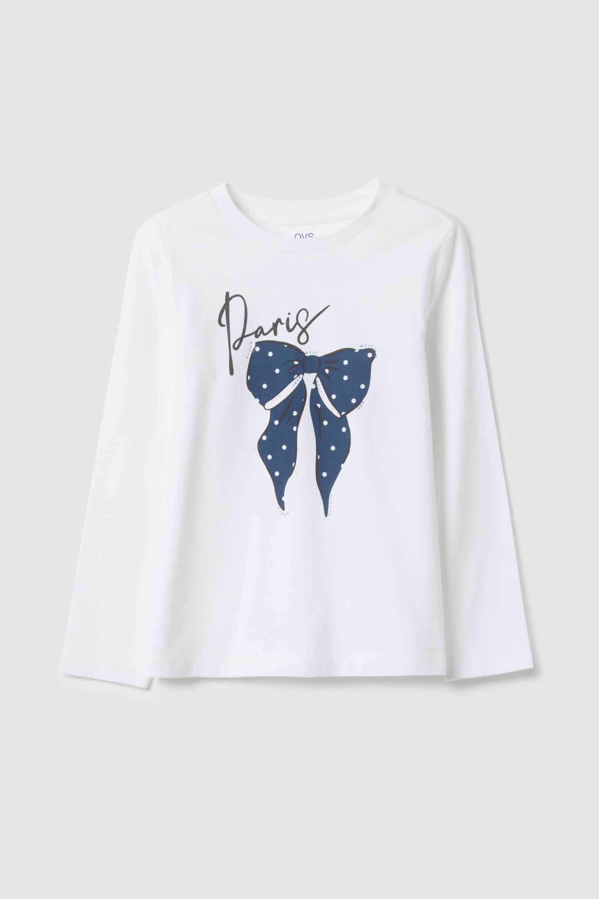 OVS παιδική μπλούζα βαμβακερή με print Regular Fit - 002551495 Λευκό