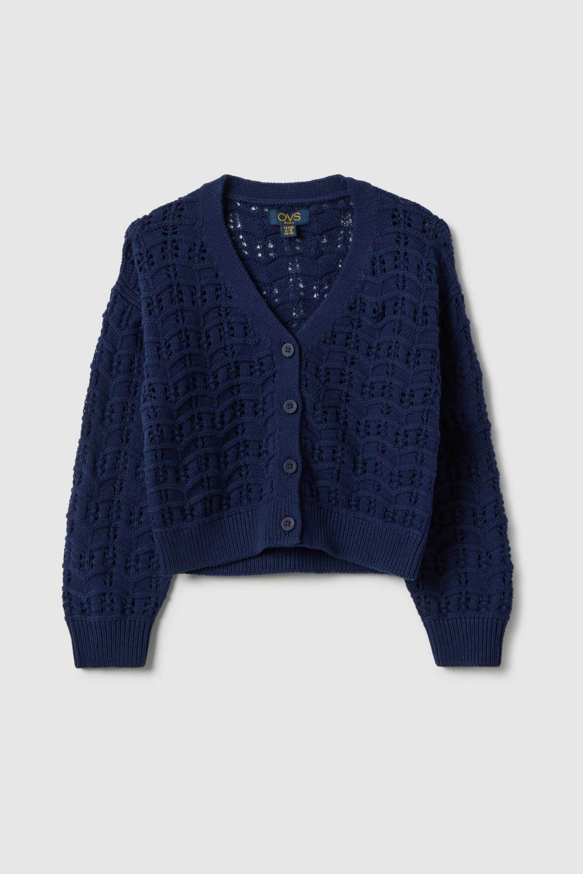 OVS παιδική ζακέτα με διάτρητο σχέδιο μονόχρωμη Regular Fit - 002554248 Σκούρο Μπλε