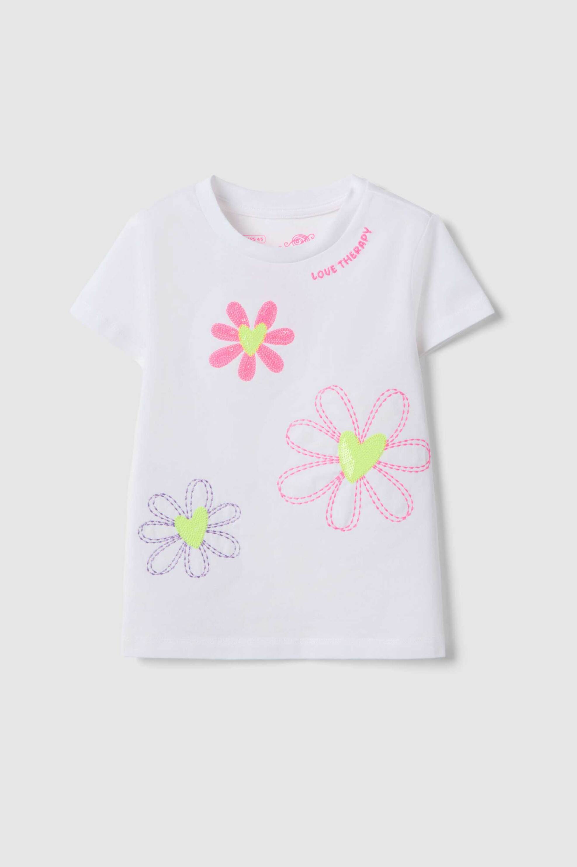 OVS παιδικό T-shirt με floral print Regular Fit - 002604003 Λευκό