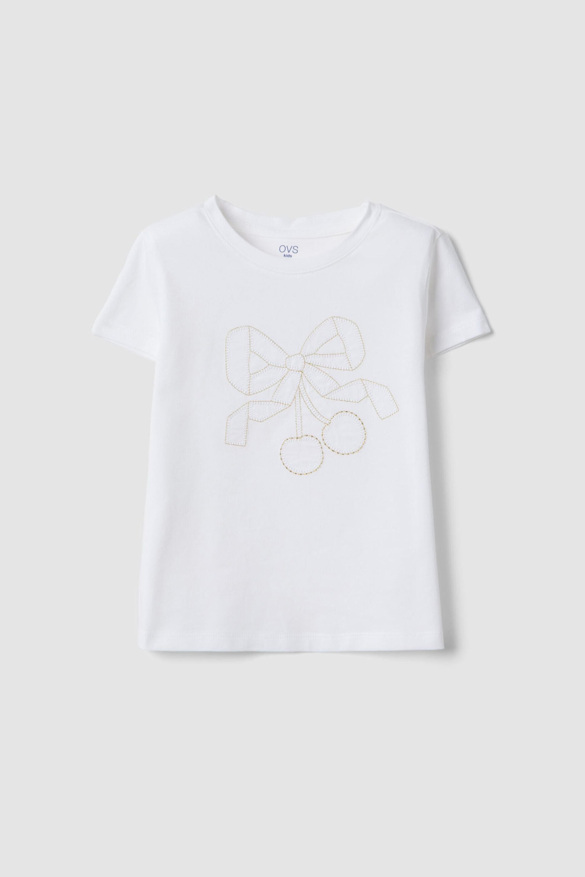 OVS παιδικό T-shirt με κέντημα φιόγκο με κεράσια - 002603990 Λευκό