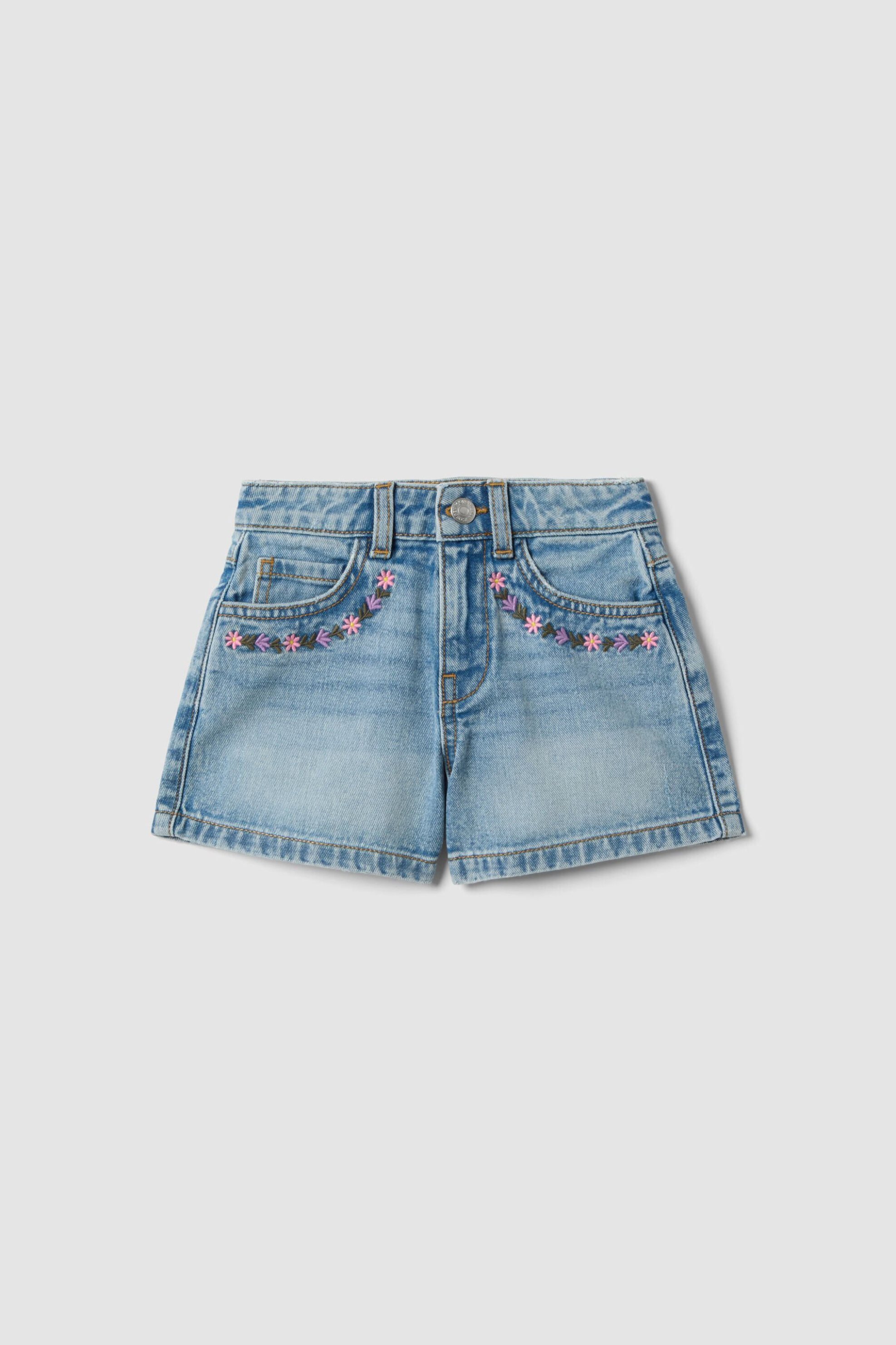 OVS παιδικό denim σορτς πεντάτσεπο με floral κεντήματα - 002657431 Denim Blue