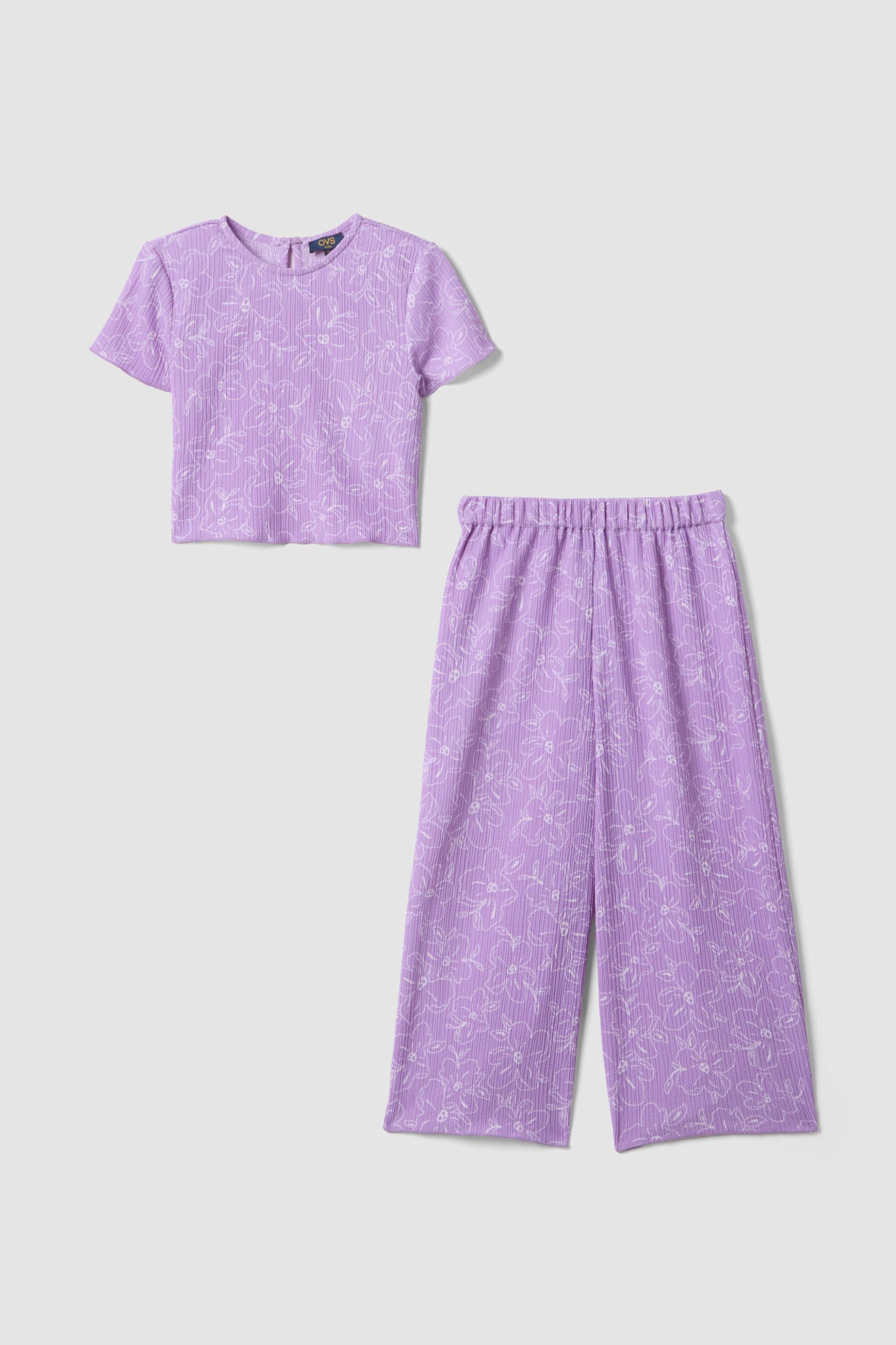 OVS παιδικό σετ με μπλούζα και παντελόνι με floral print (2 τεμάχια) - 002655145 Βιολετί