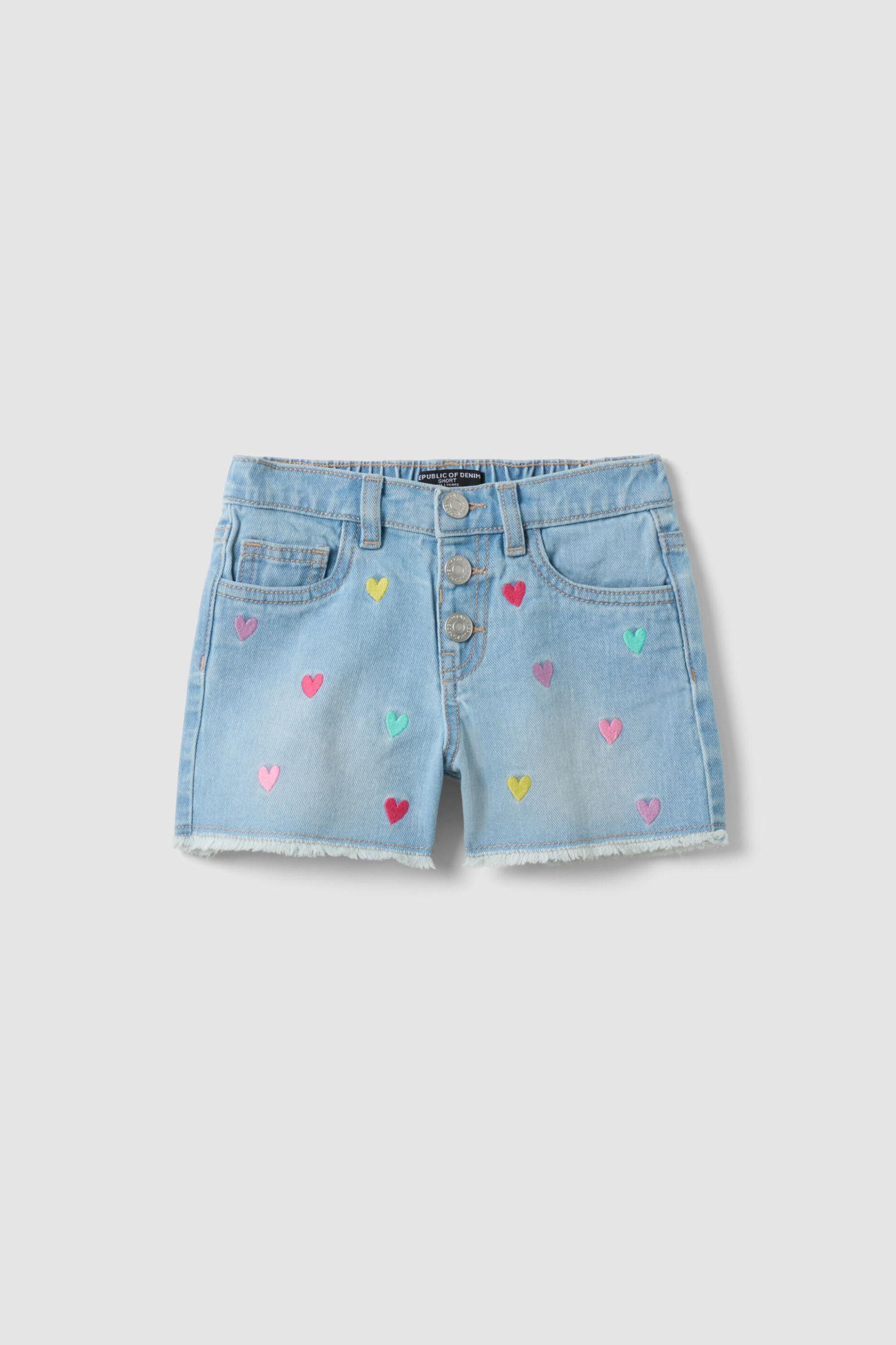 OVS παιδικό denim σορτς πεντάτσεπο με κεντημένες καρδιές - 002657444 Denim Blue