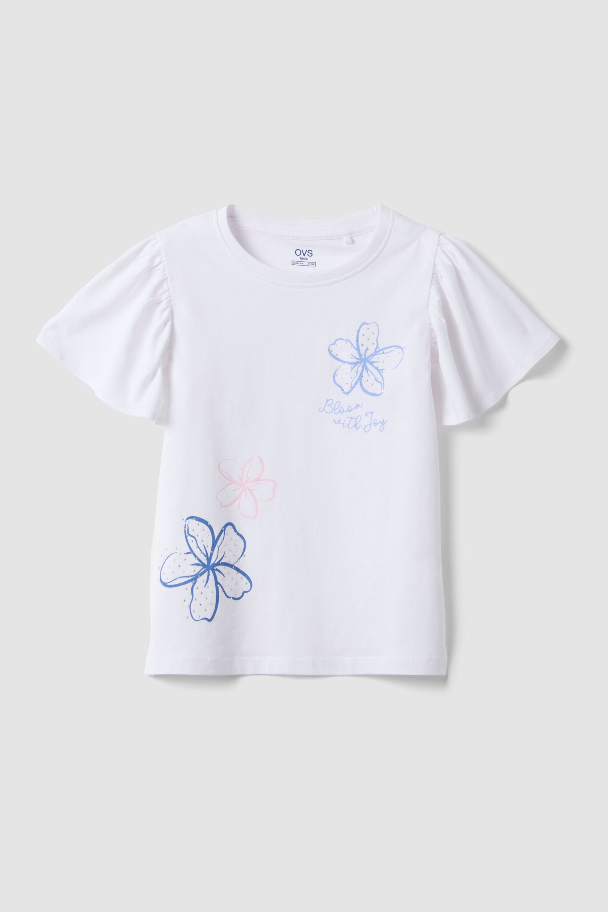 OVS παιδικό T-shirt με βολάν και strass - 002659841 Λευκό