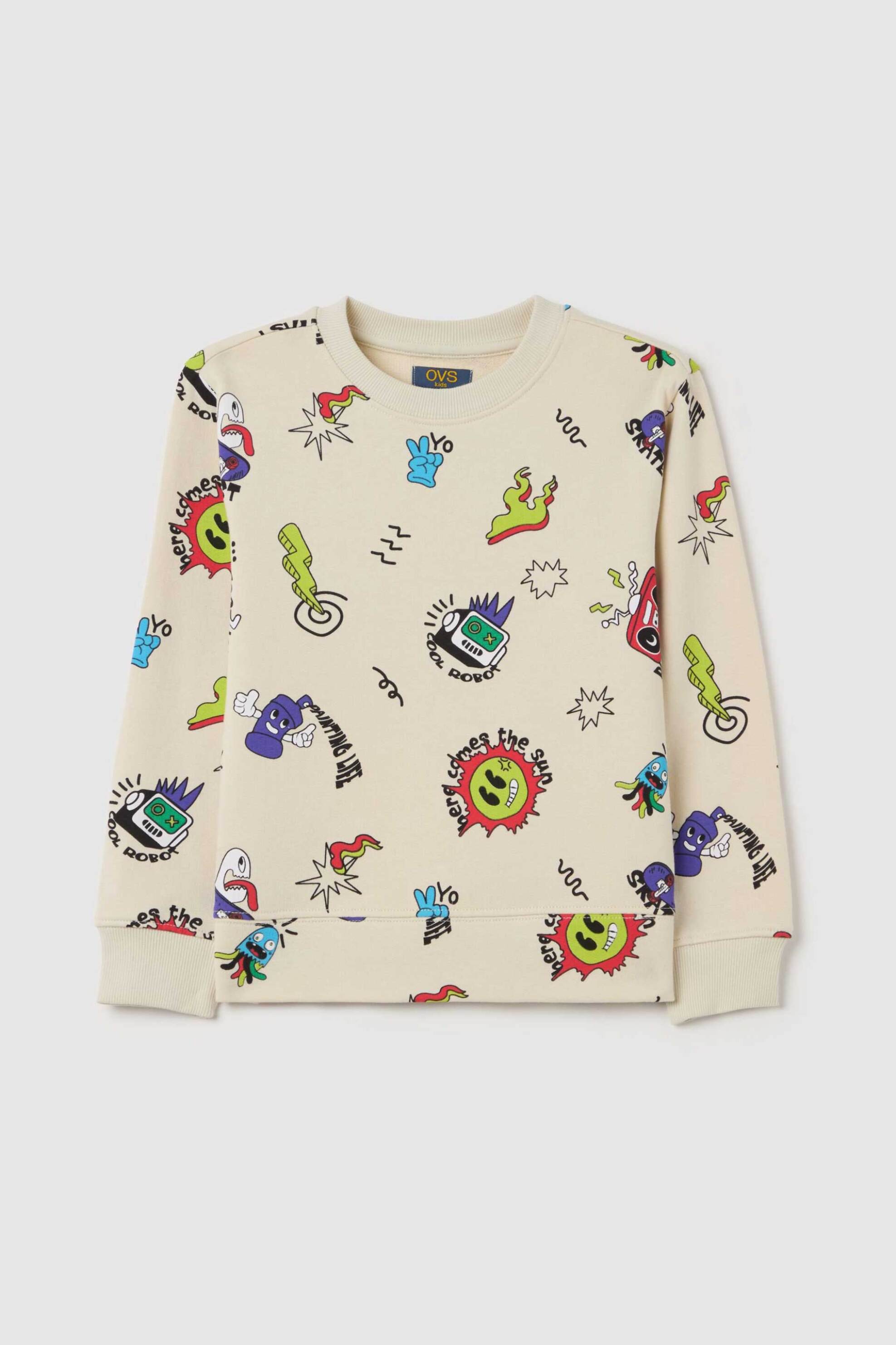 OVS KIDS OVS παιδική μπλούζα φούτερ με all-over print - 002195583 Εκρού