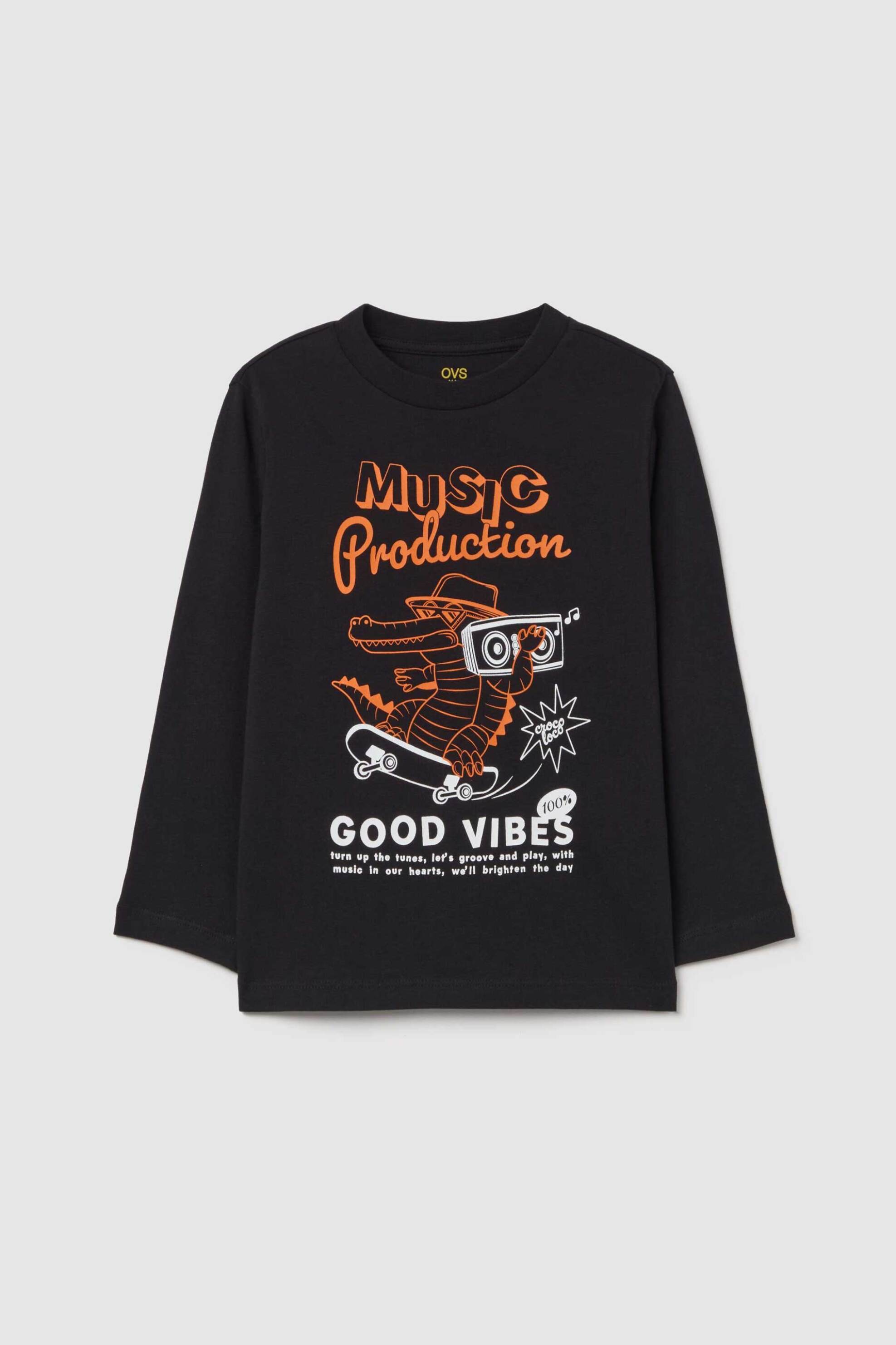OVS KIDS OVS παιδική μπλούζα μακρυμάνικη με crocodile print - 002195610 Μαύρο