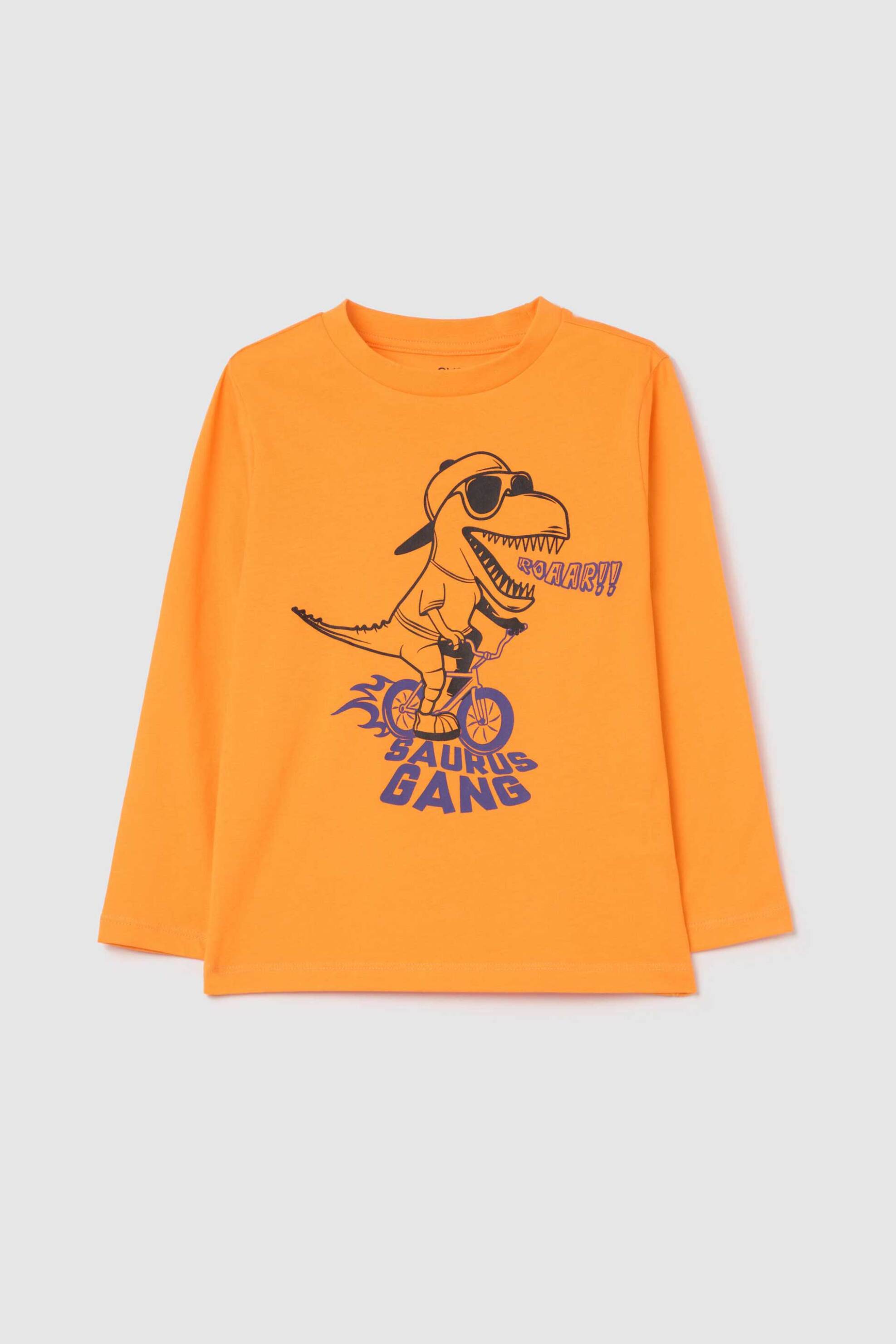 OVS KIDS OVS παιδική μπλούζα μακρυμάνικη με dinosaur print - 002195624 Πορτοκαλί