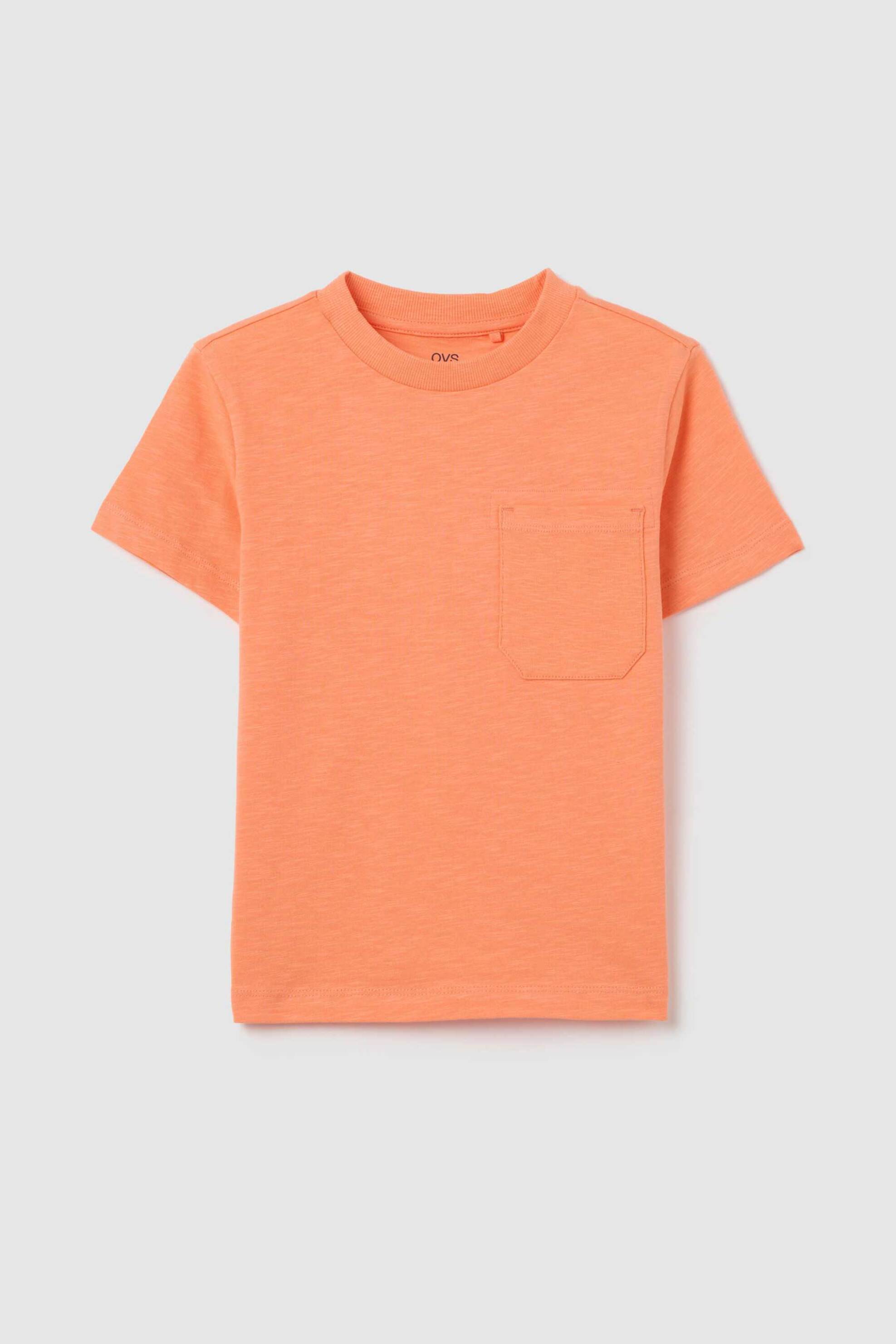 OVS παιδικό T-shirt μονόχρωμο με τσέπη Regular Fit - 002269131 Ροζ Ανοιχτό