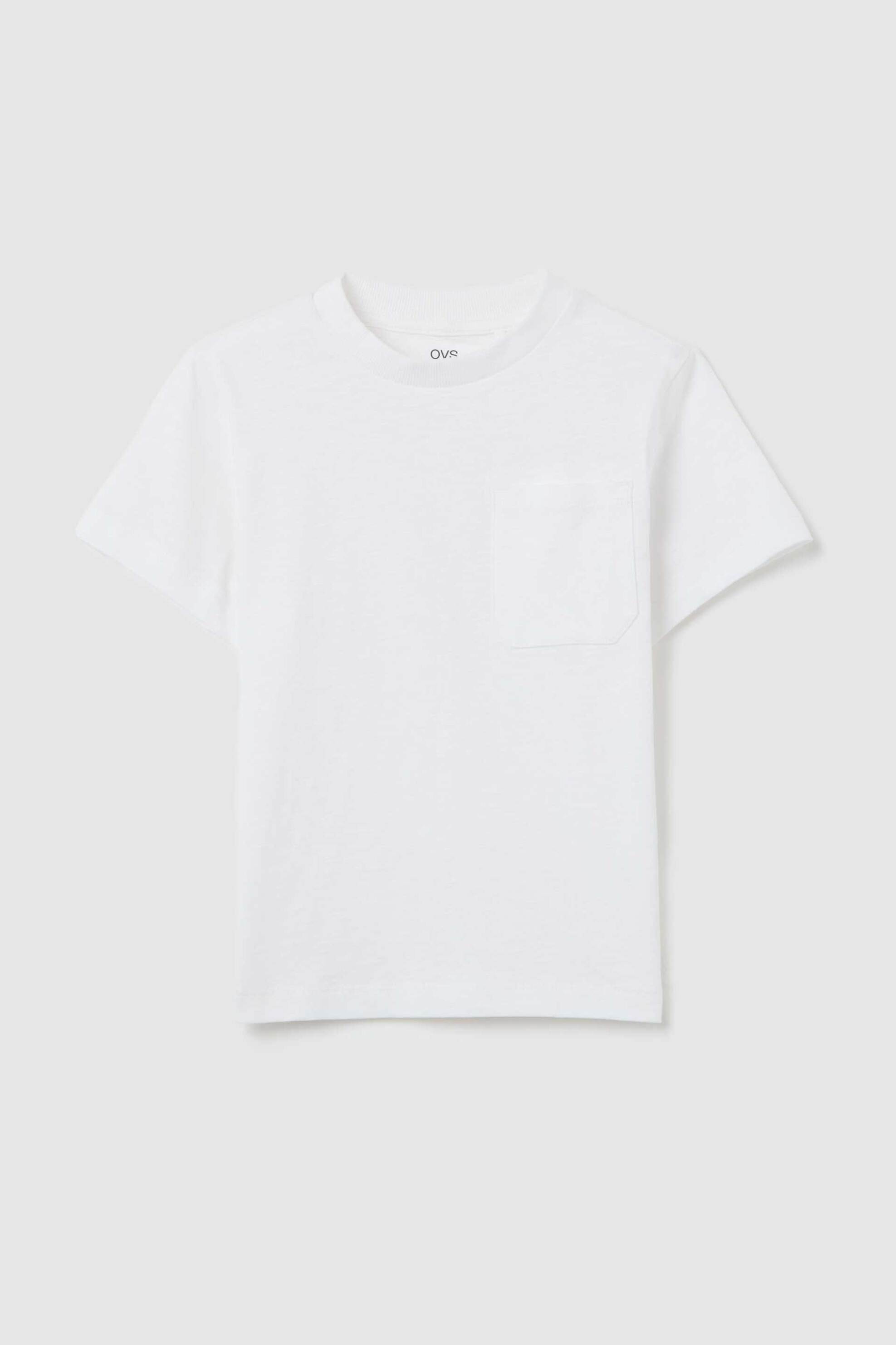 OVS παιδικό T-shirt μονόχρωμο με τσέπη Regular Fit - 002269145 Λευκό