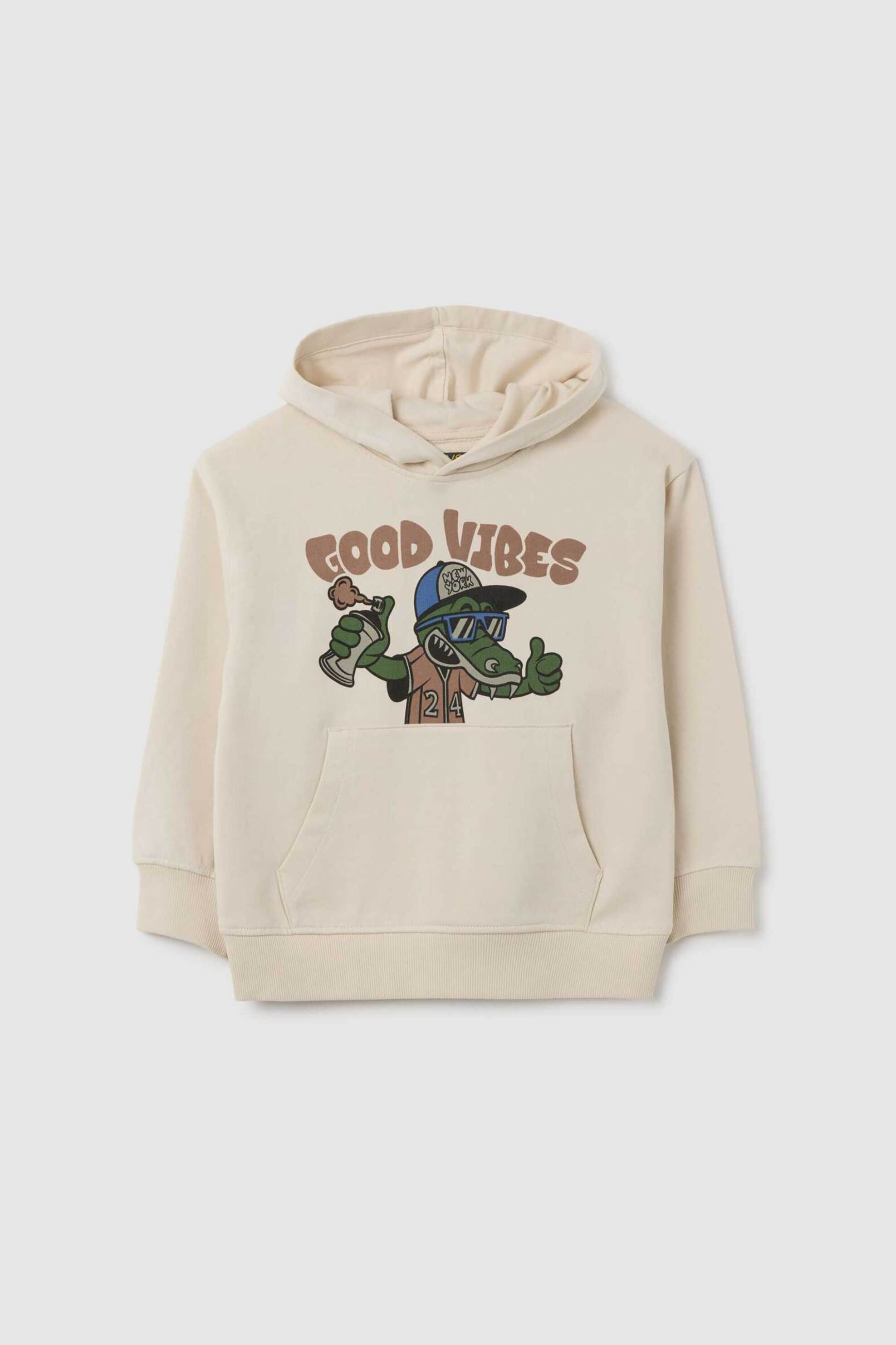 OVS παιδική μπλούζα φούτερ με print και κουκούλα - 002446116 Εκρού