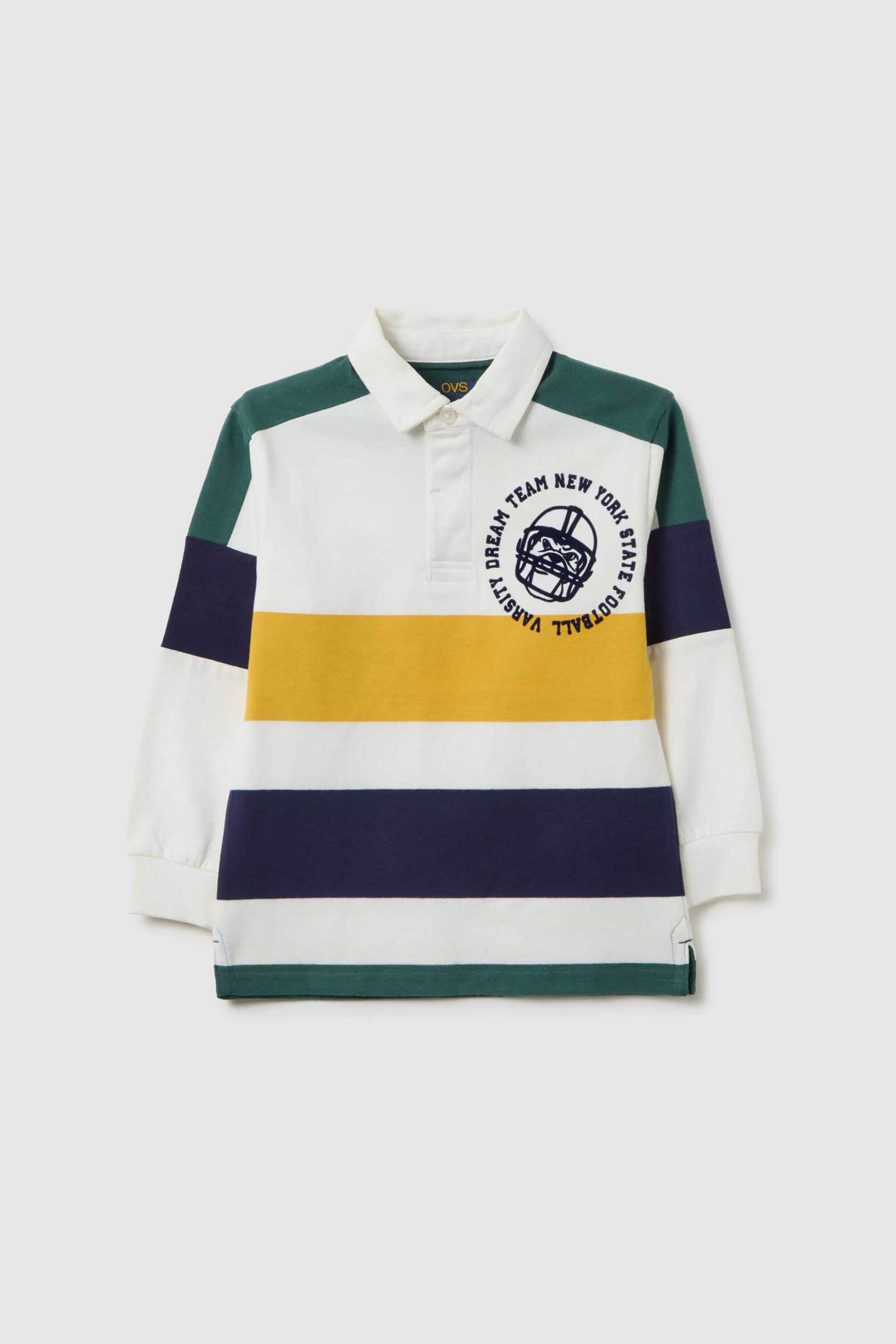 OVS KIDS OVS παιδική μπλούζα πόλο με print και ριγέ σχέδιο - 002448544 Λευκό - Μπλε