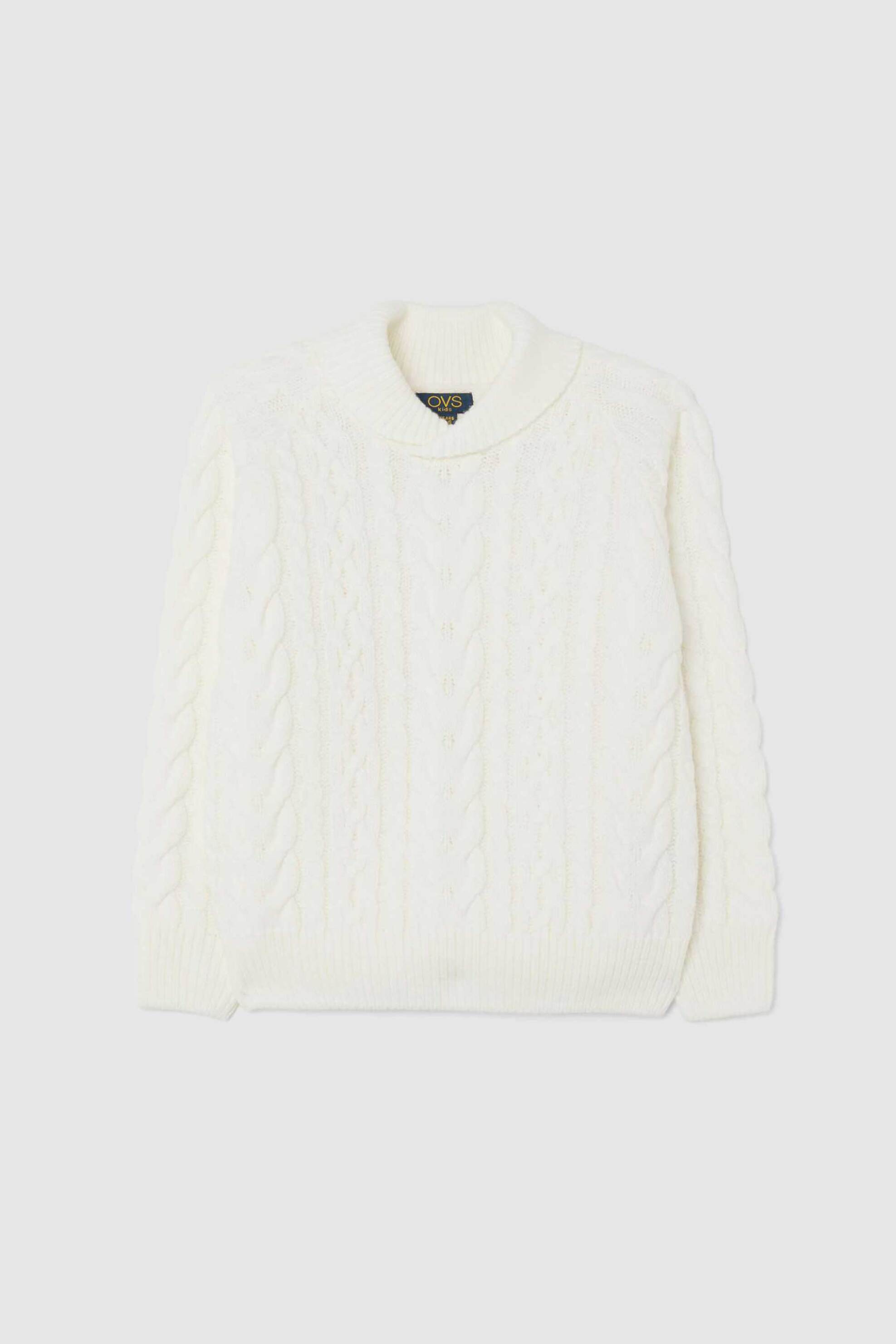 OVS παιδικό πλεκτό πουλόβερ μονόχρωμο με στρογγυλή λαιμόκοψη - 002490908 Λευκό