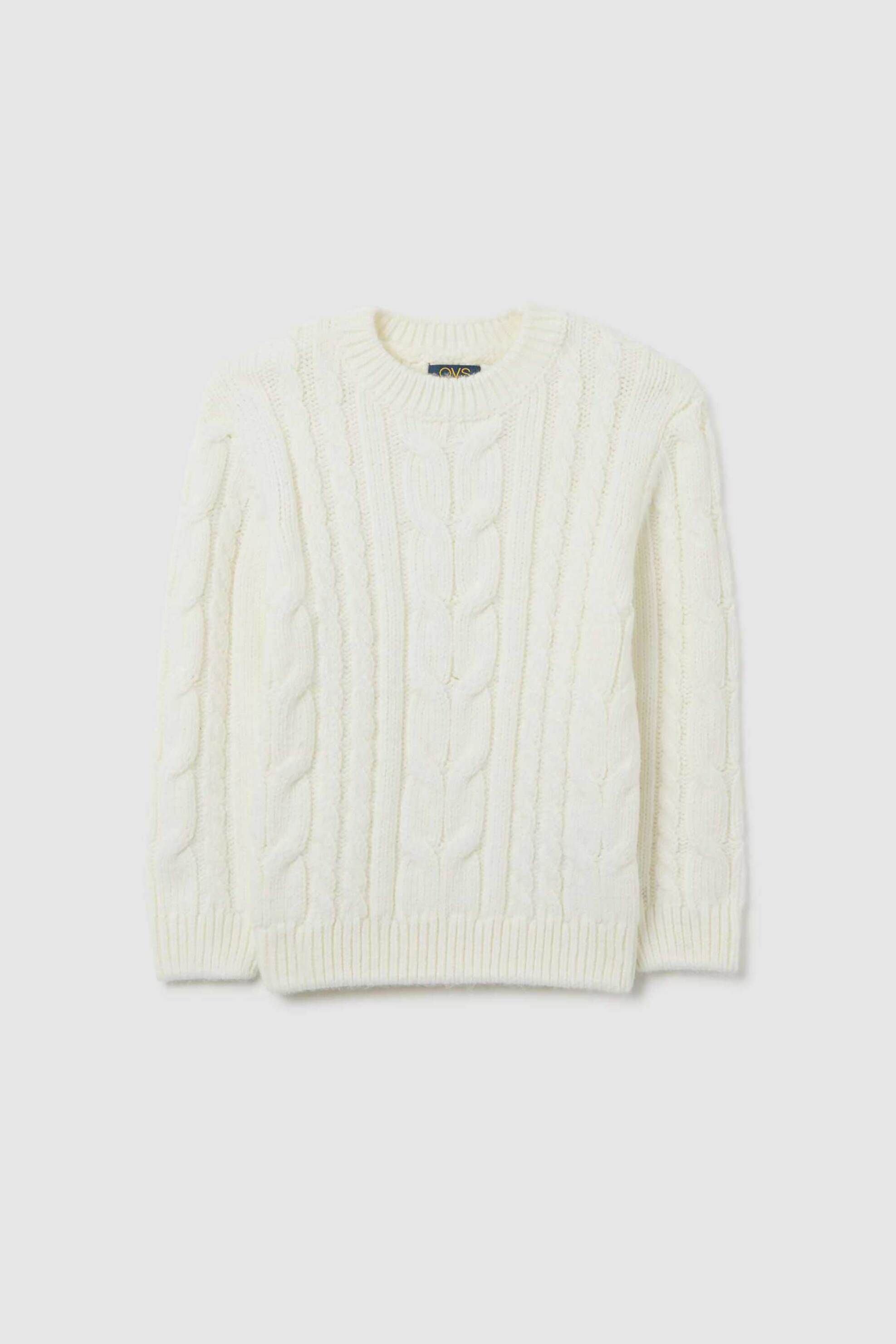 OVS παιδικό πλεκτό πουλόβερ μονόχρωμο με στρογγυλή λαιμόκοψη - 002491034 Λευκό