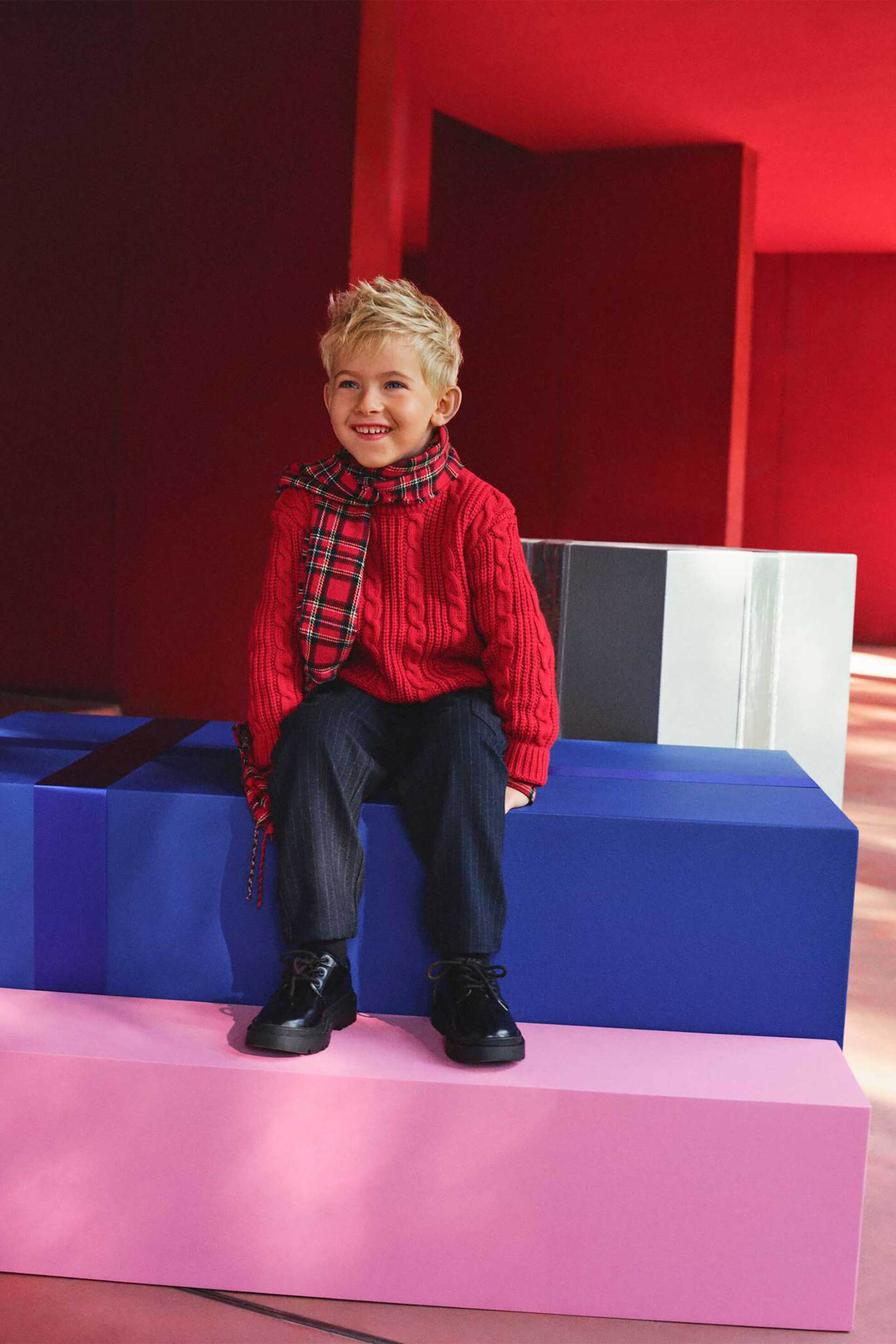 OVS παιδικό πλεκτό πουλόβερ μονόχρωμο με στρογγυλή λαιμόκοψη - 002491174 Κόκκινο