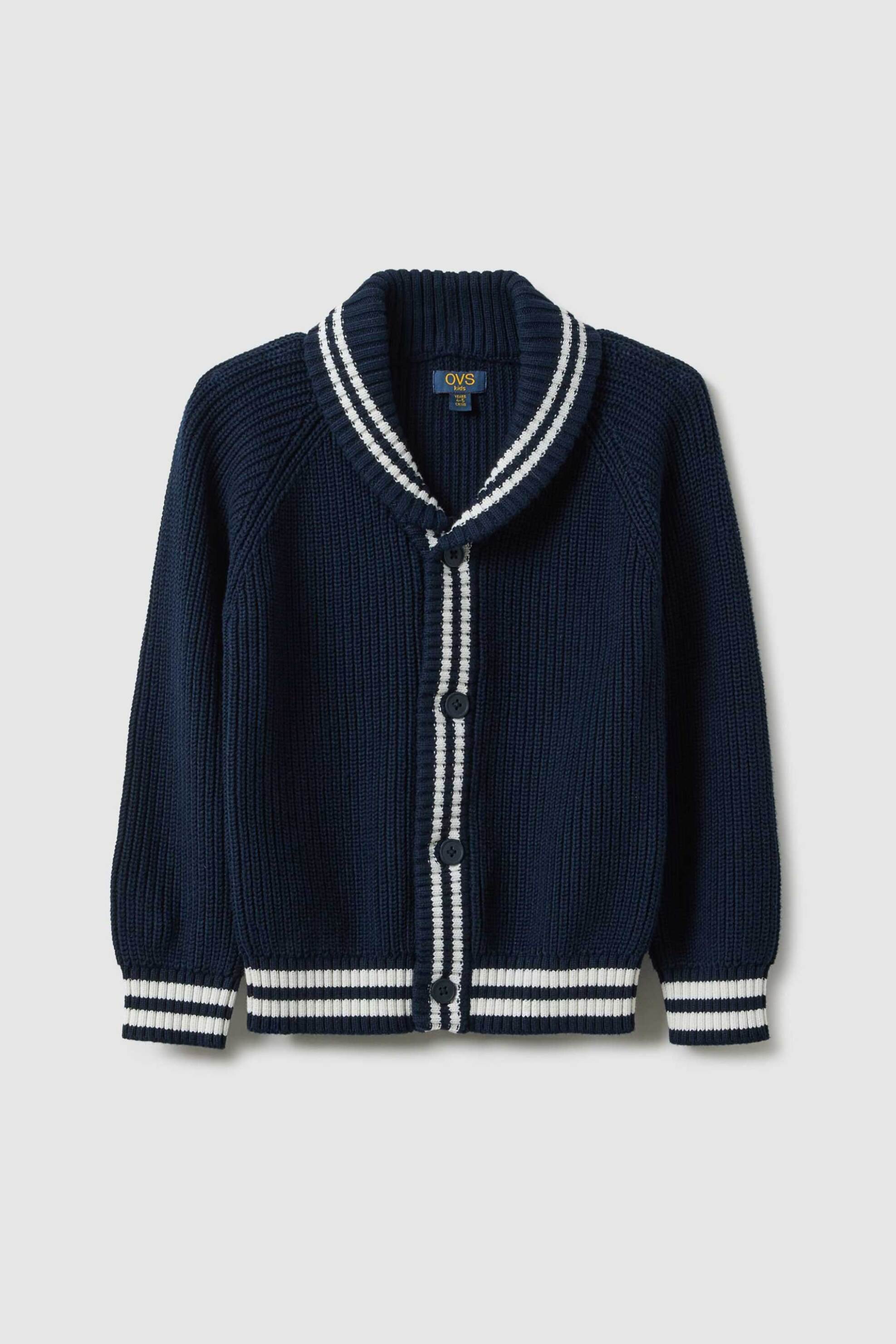 OVS παιδική πλεκτή ζακέτα με contrast ρίγες Regular Fit - 002519568 Μπλε Σκούρο