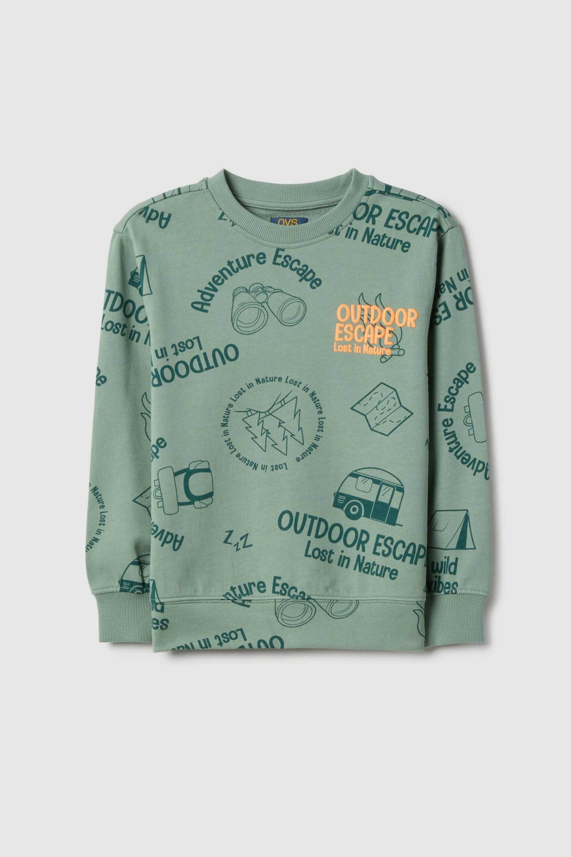 OVS παιδική μπλούζα φούτερ με all-over print "Outdoor Escape" Regular Fit - 002554791 Πράσινο