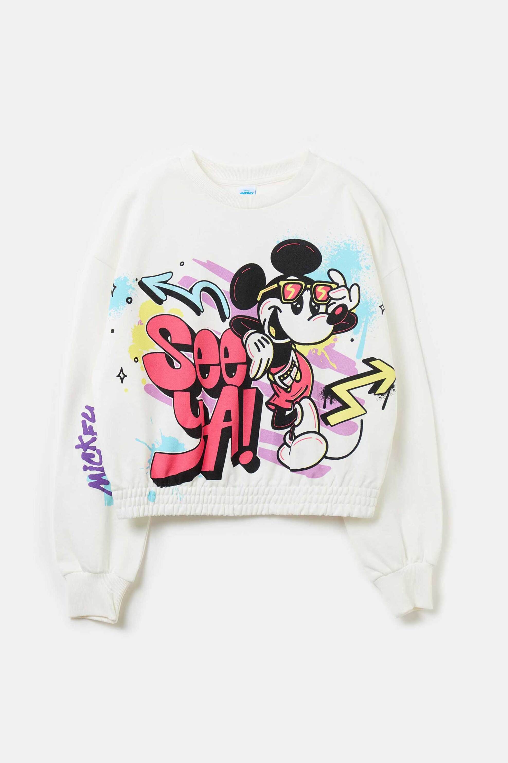 OVS KIDS OVS παιδικό βαμβακερό φούτερ με print "Mickey Mouse", graffiti και lettering - 002071643 Λευκό