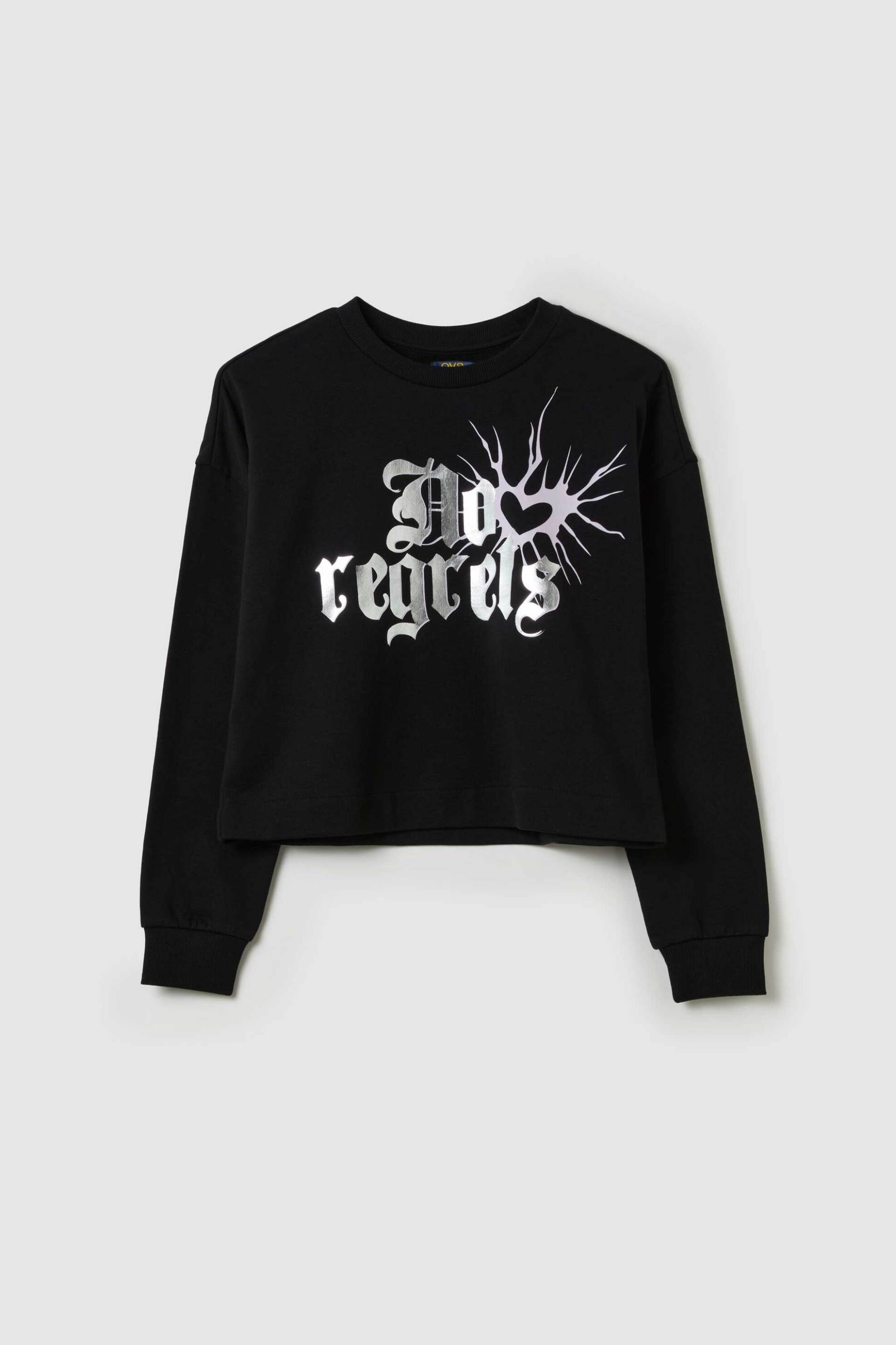 OVS KIDS OVS παιδική μπλούζα φούτερ cropped με μεταλλιζέ no regrets lettering - 002183209 Μαύρο