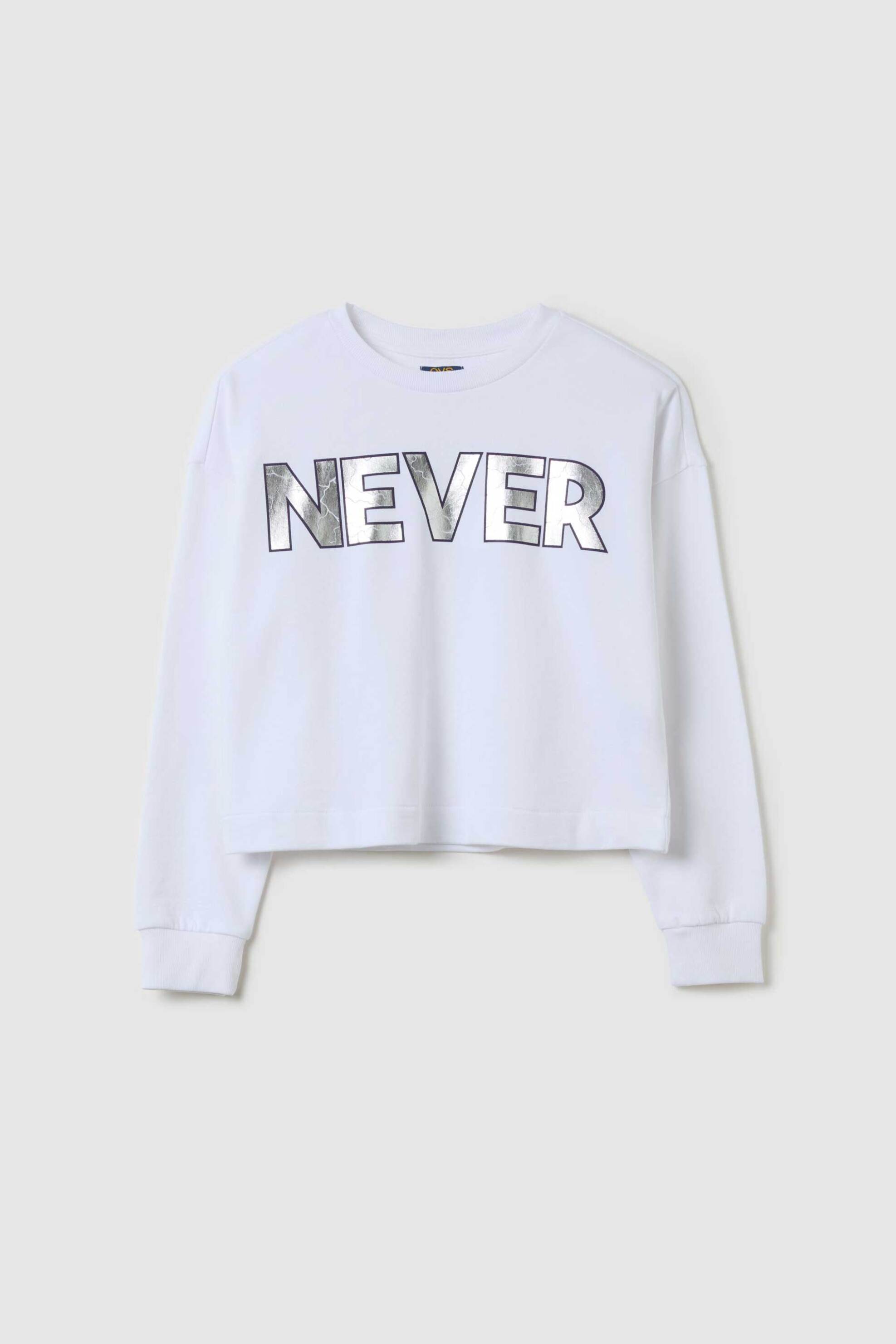 OVS KIDS OVS παιδική μπλούζα φούτερ cropped με μεταλλιζέ never lettering - 002183214 Λευκό