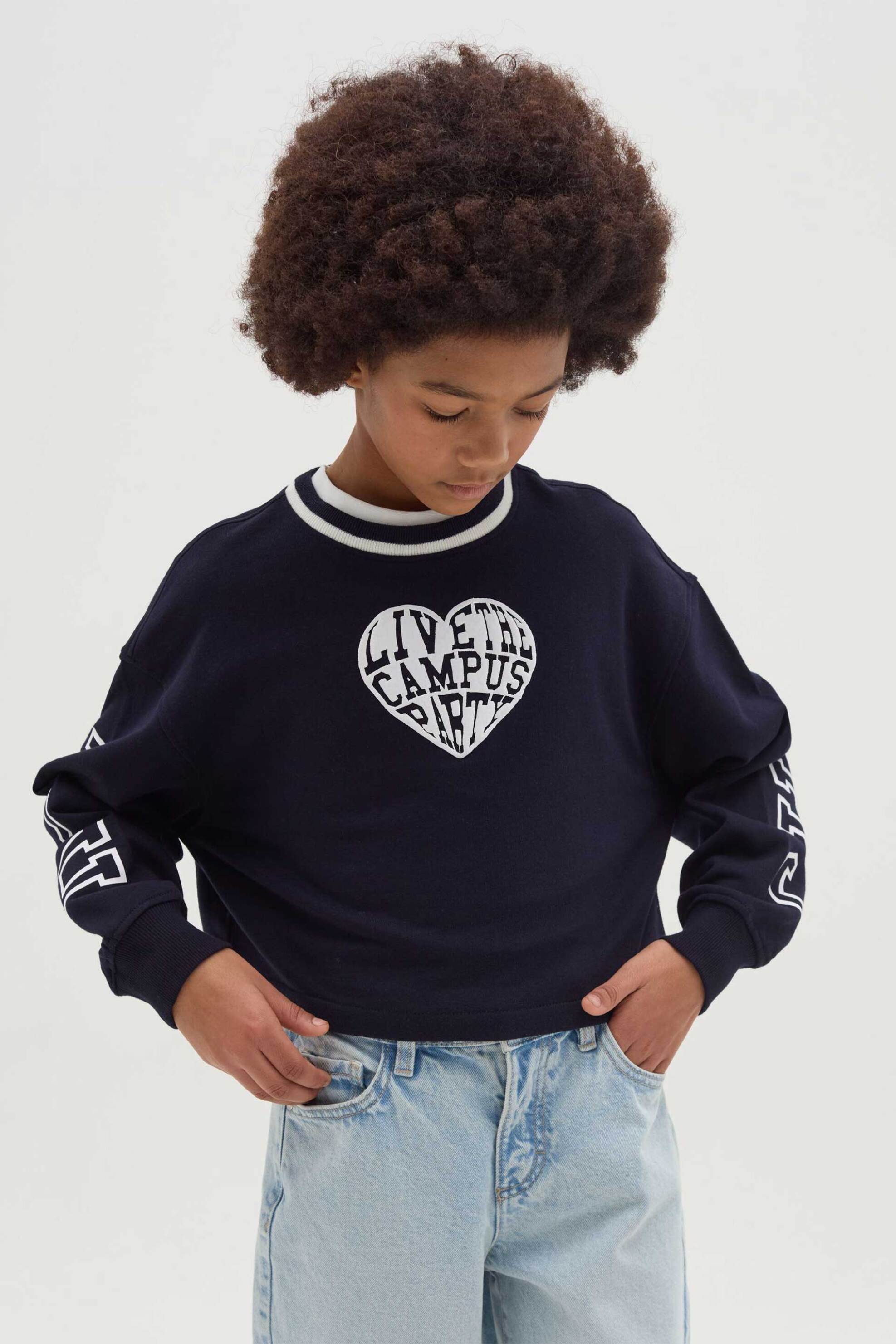 OVS παιδική μπλούζα φούτερ με live the campus party lettering Relaxed Fit - 002194587 Μπλε Σκούρο