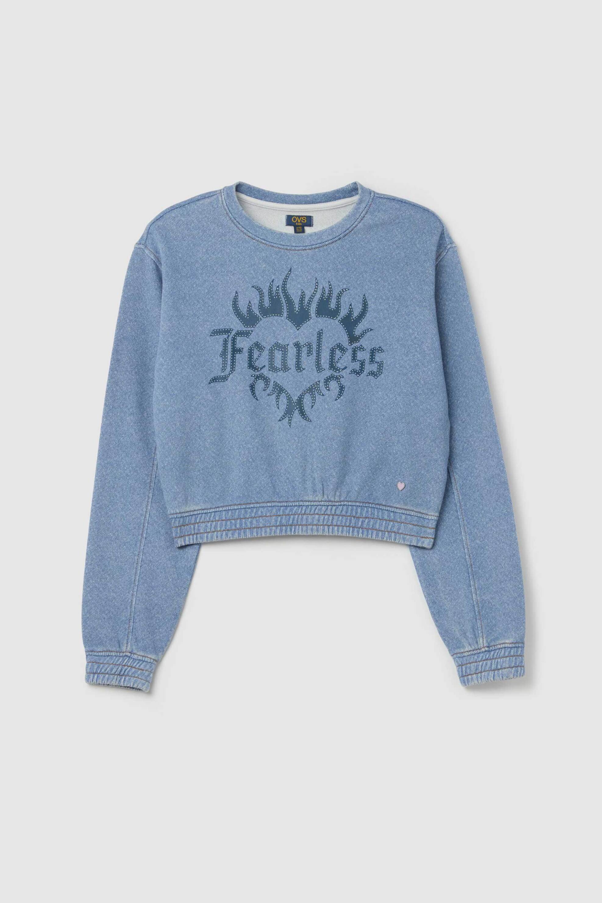 OVS KIDS OVS παιδική μπλούζα φούτερ cropped με heart print - 002263052 Μπλε Ανοιχτό