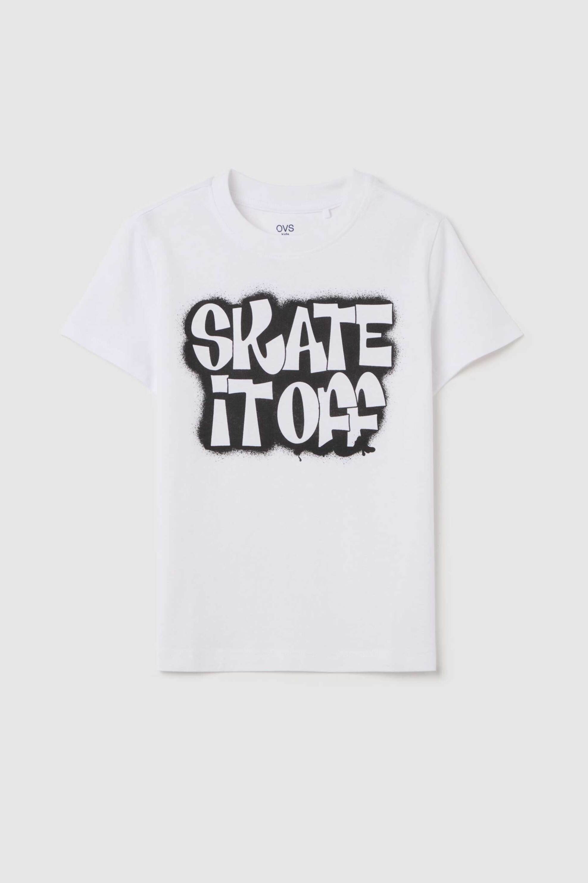 OVS παιδικό T-shirt μονόχρωμο με lettering print Regular Fit - 002263387 Λευκό