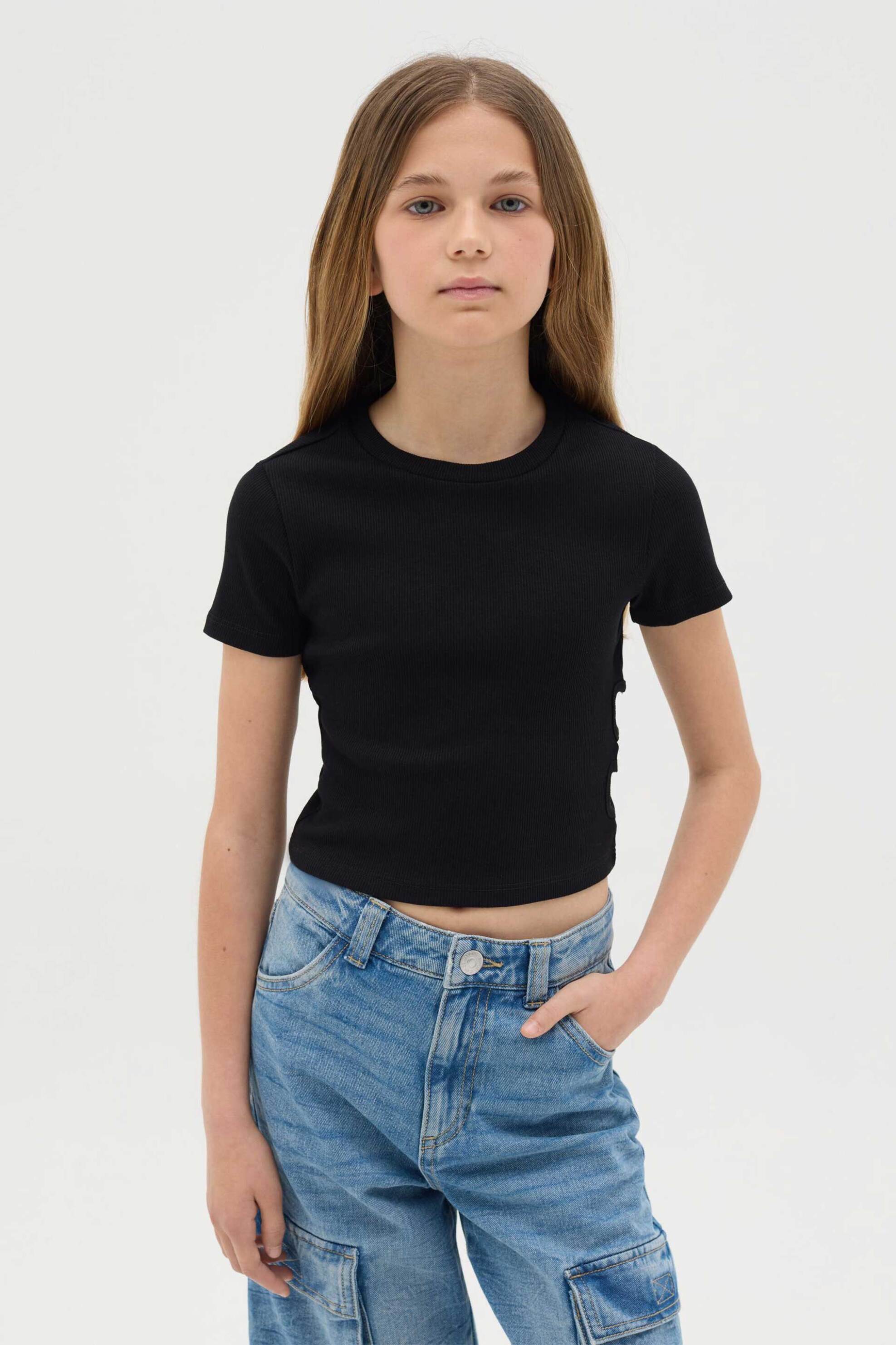 OVS παιδικό T-shirt μονόχρωμο Slim Fit - 002272525 Μαύρο