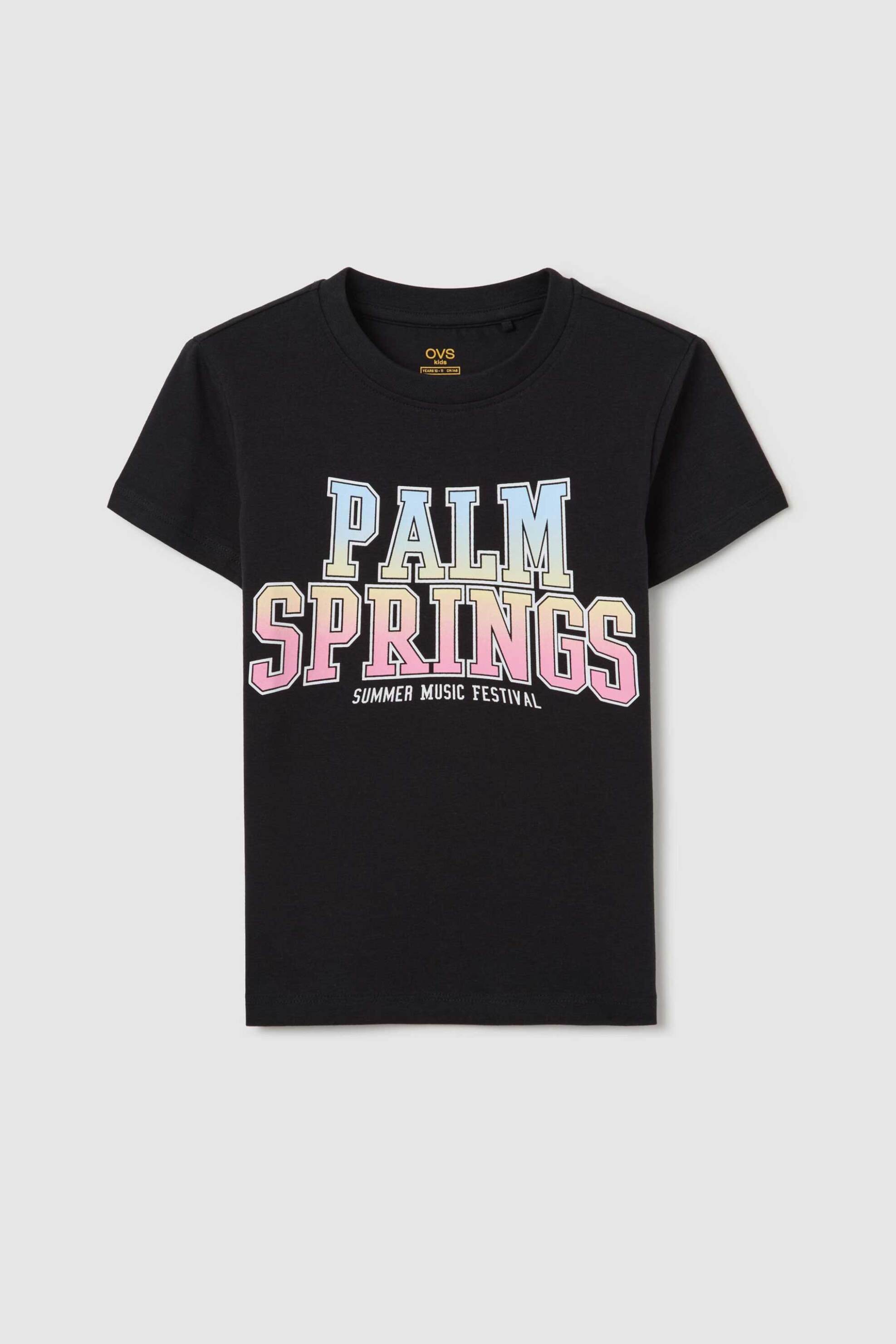 OVS παιδικό T-shirt μονόχρωμο με lettering print Regular Fit - 002267247 Μαύρο