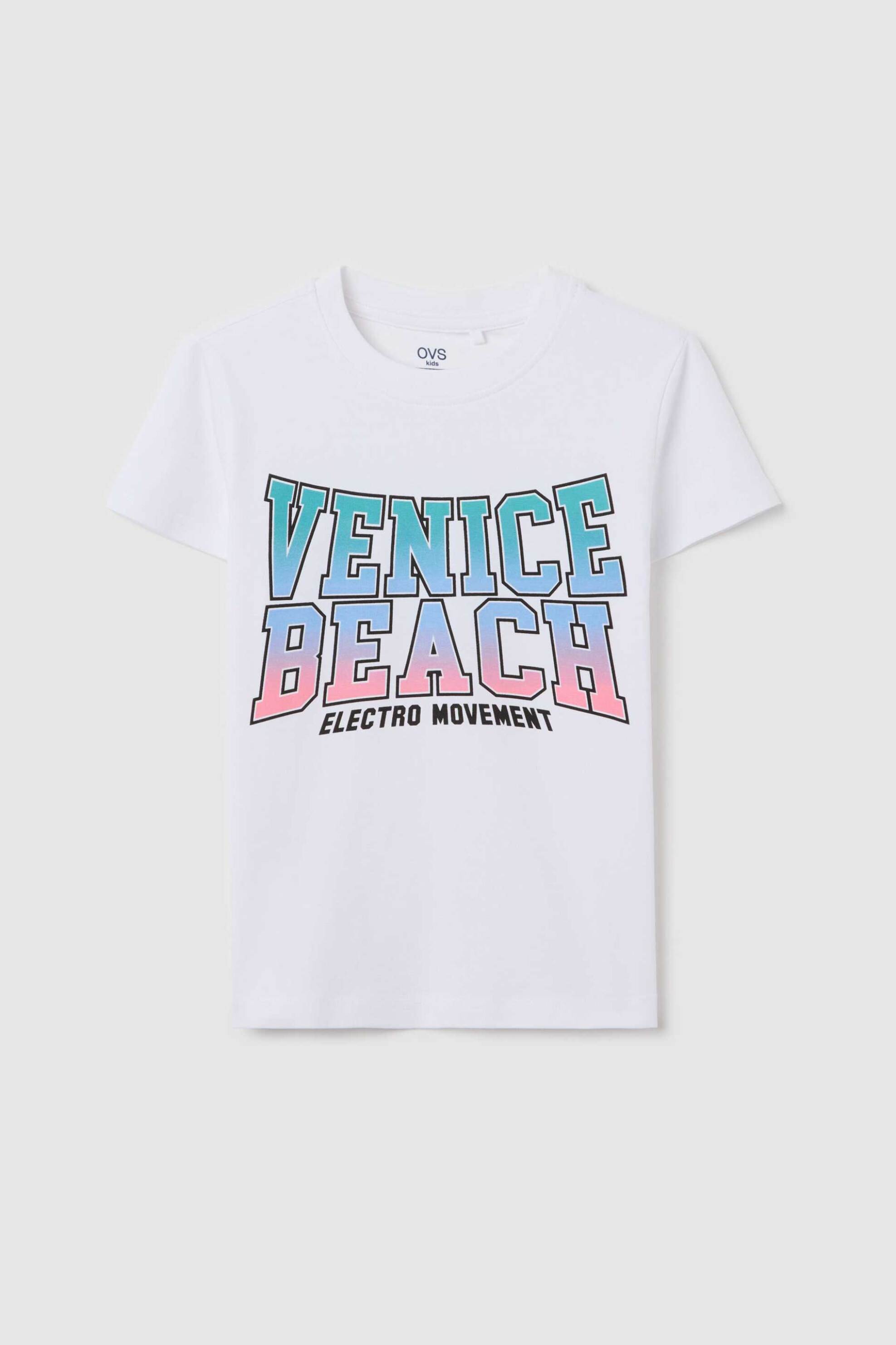 OVS παιδικό T-shirt μονόχρωμο με lettering print Regular Fit - 002267252 Λευκό