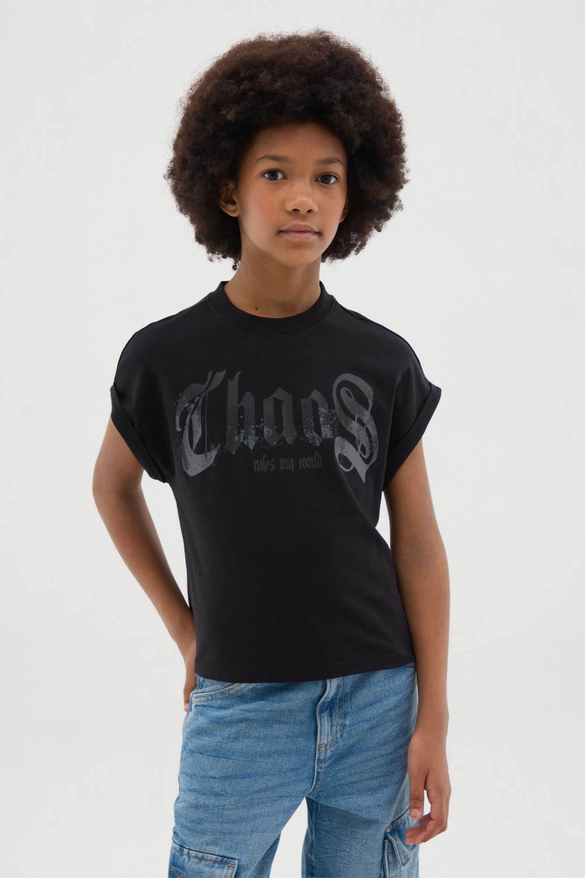 OVS παιδικό T-shirt με print Regular Fit - 002272620 Μαύρο
