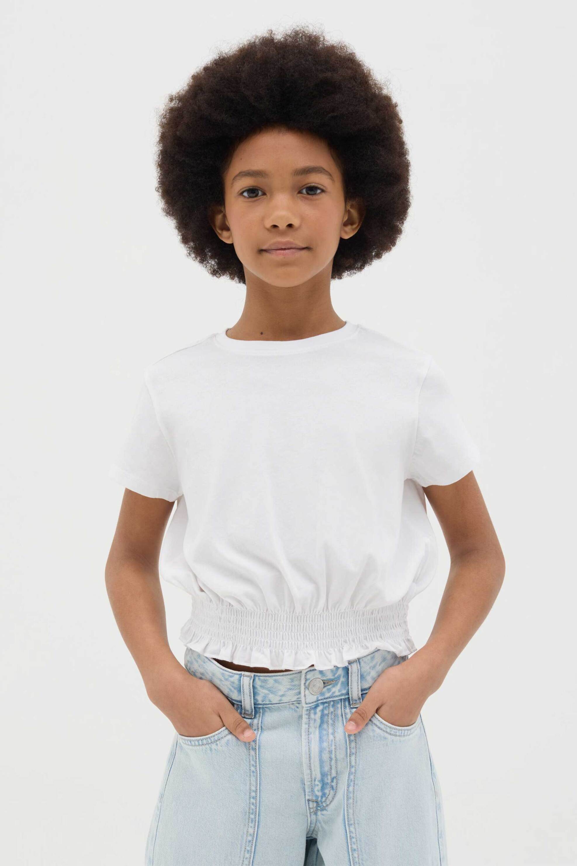 OVS παιδικό T-shirt με σφηκοφωλιά στο κάτω μέρος Regular Fit - 002272590 Λευκό