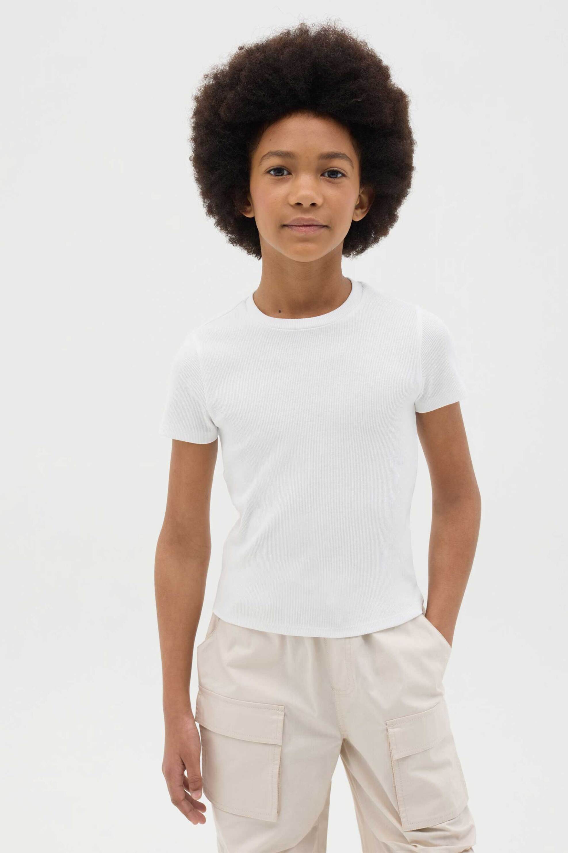 OVS παιδικό T-shirt μονόχρωμο Slim Fit - 002267257 Λευκό