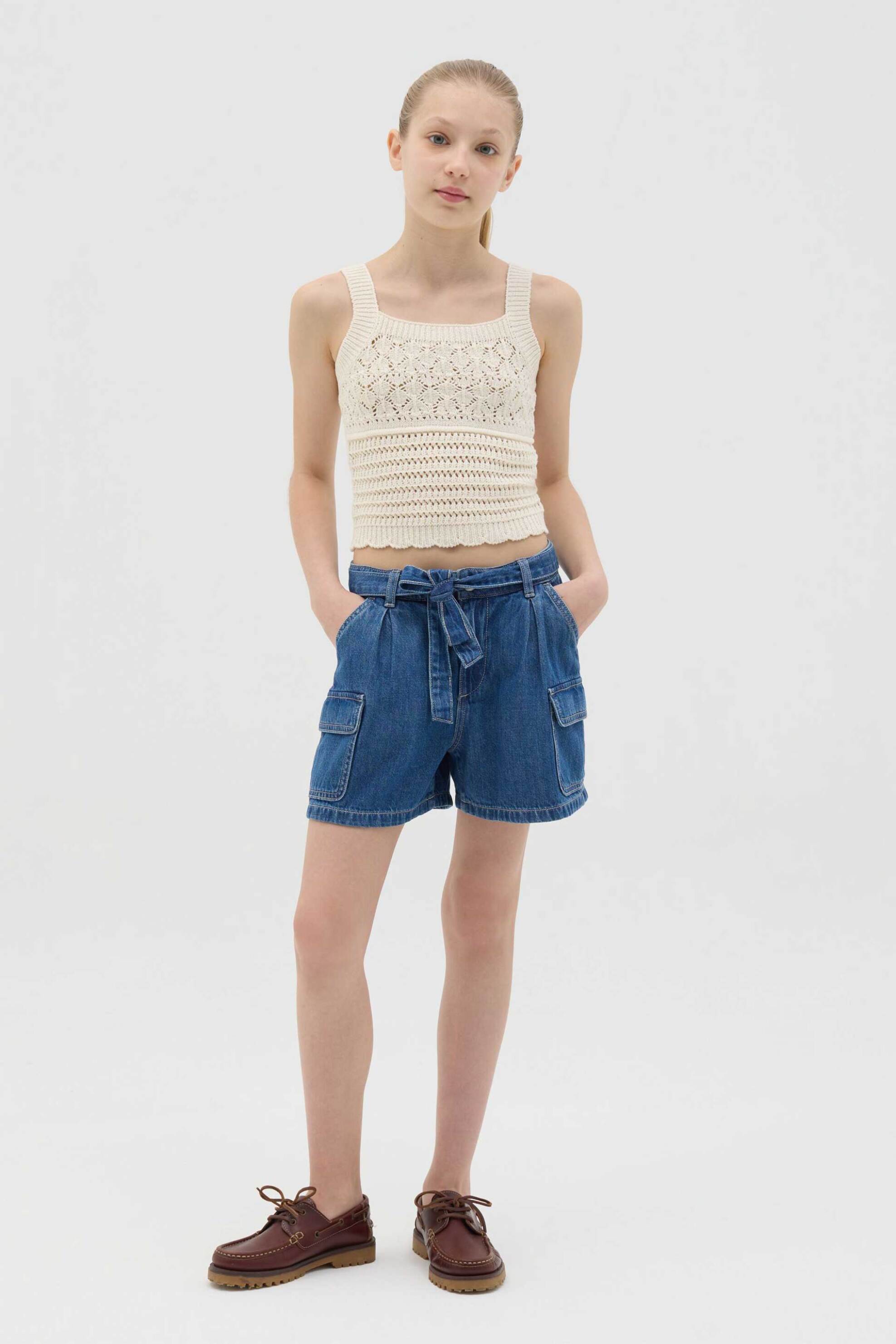 OVS παιδικό denim cargo σορτς με ζώνη Regular Fit - 002267302 Denim Blue