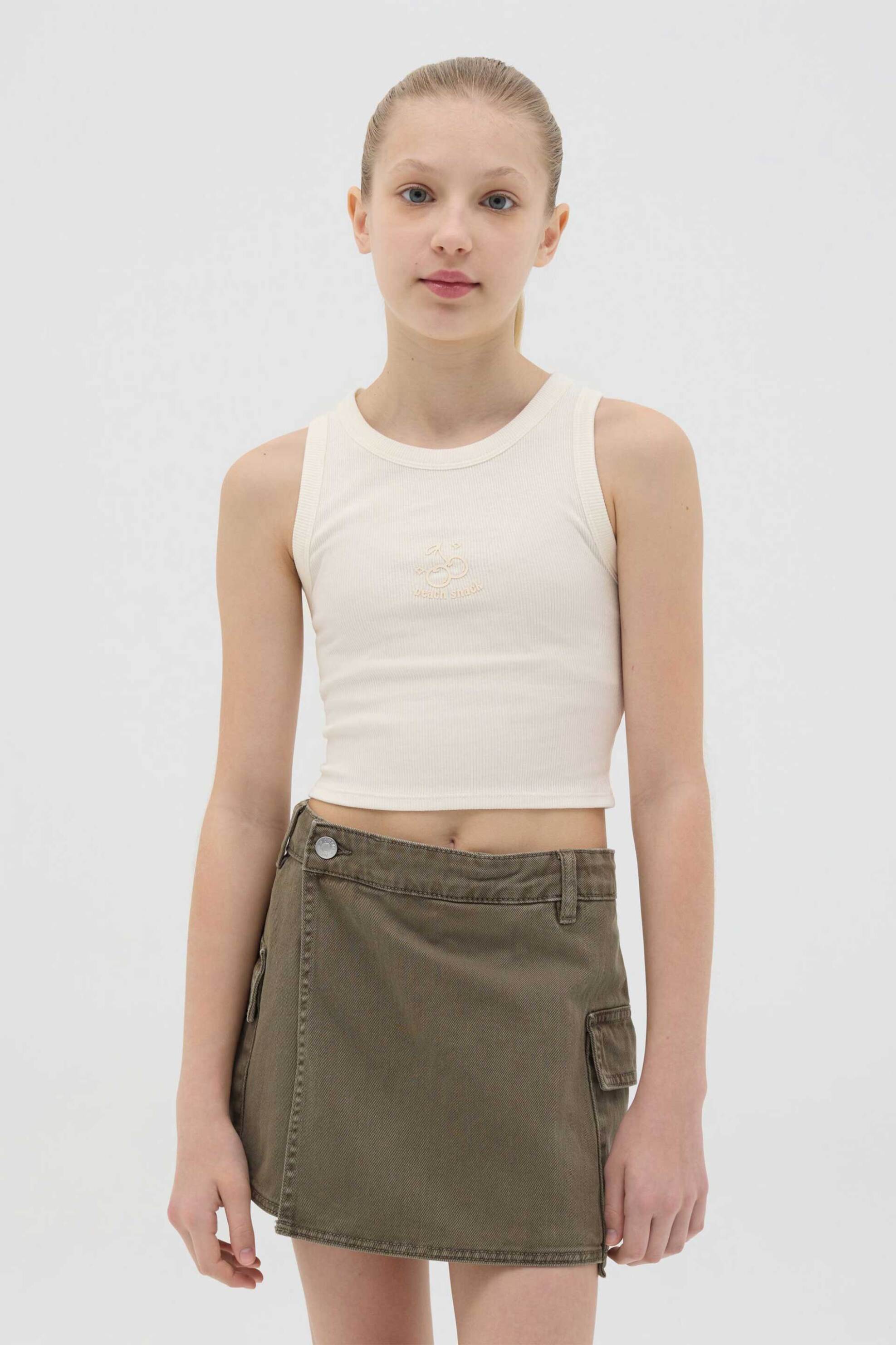 OVS παιδικό αμάνικο τοπ cropped μονόχρωμο Slim Fit - 002362653 Λευκό