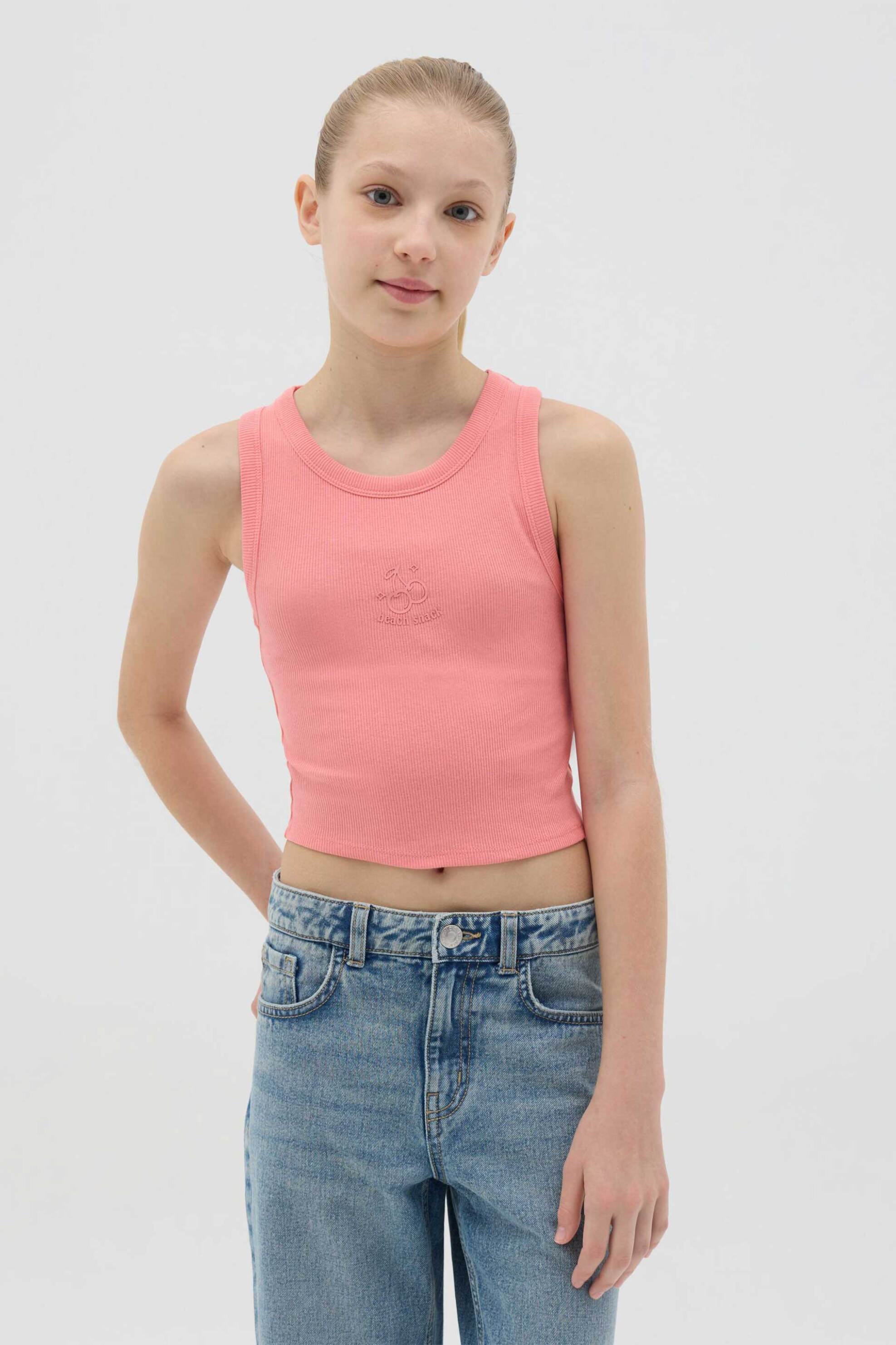 OVS παιδικό αμάνικο τοπ cropped μονόχρωμο Slim Fit - 002362658 Ροζ